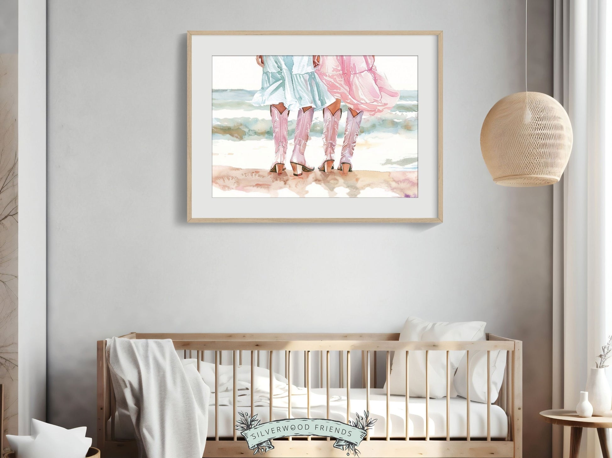 Coastal Cowgirl Print, Trendy Pink Cowgirl Boots Wall Art, Girly Western Wall Decor, Preppy Cowgirl Boots Room Decor Ocean Digital Print