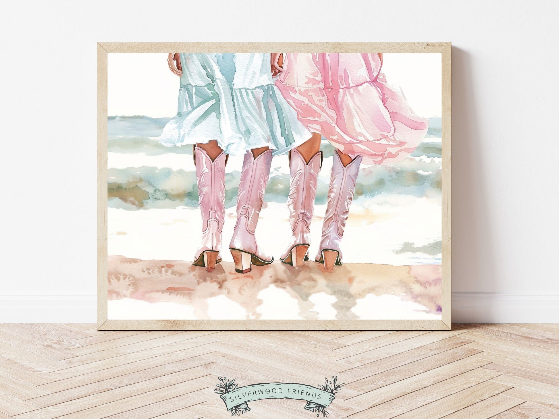 Coastal Cowgirl Print, Trendy Pink Cowgirl Boots Wall Art, Girly Western Wall Decor, Preppy Cowgirl Boots Room Decor Ocean Digital Print