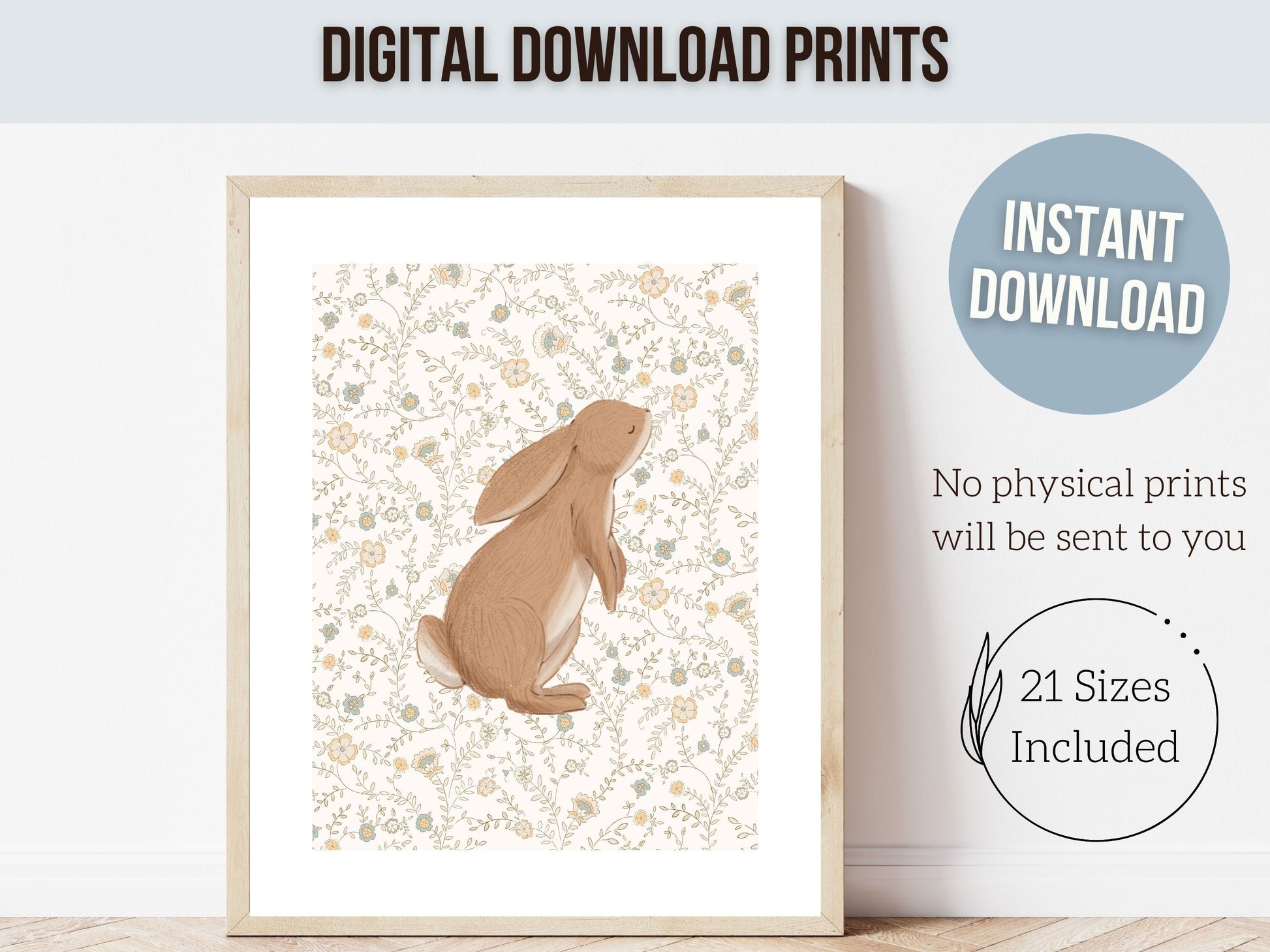 Bunny Nursery Print Set, Woodland Wildflower Bunny Nursery Decor, Floral Bunny Nursery Wall Art Printable Bunnies Wall Decor Digital Print