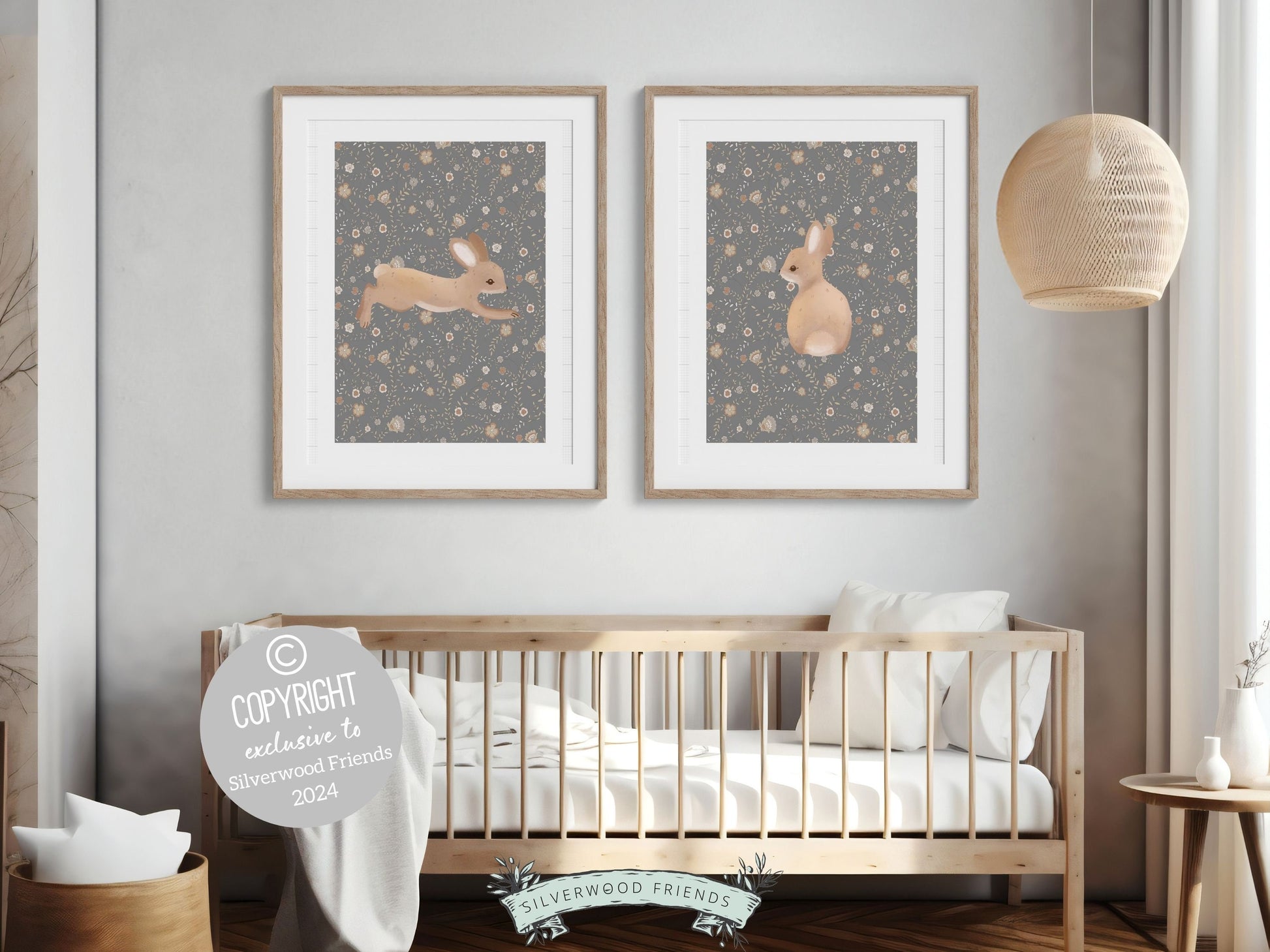 Bunny Nursery Print Set, Woodland Wildflower Bunny Nursery Decor, Floral Bunny Nursery Wall Art Printable Bunnies Wall Decor Digital Print