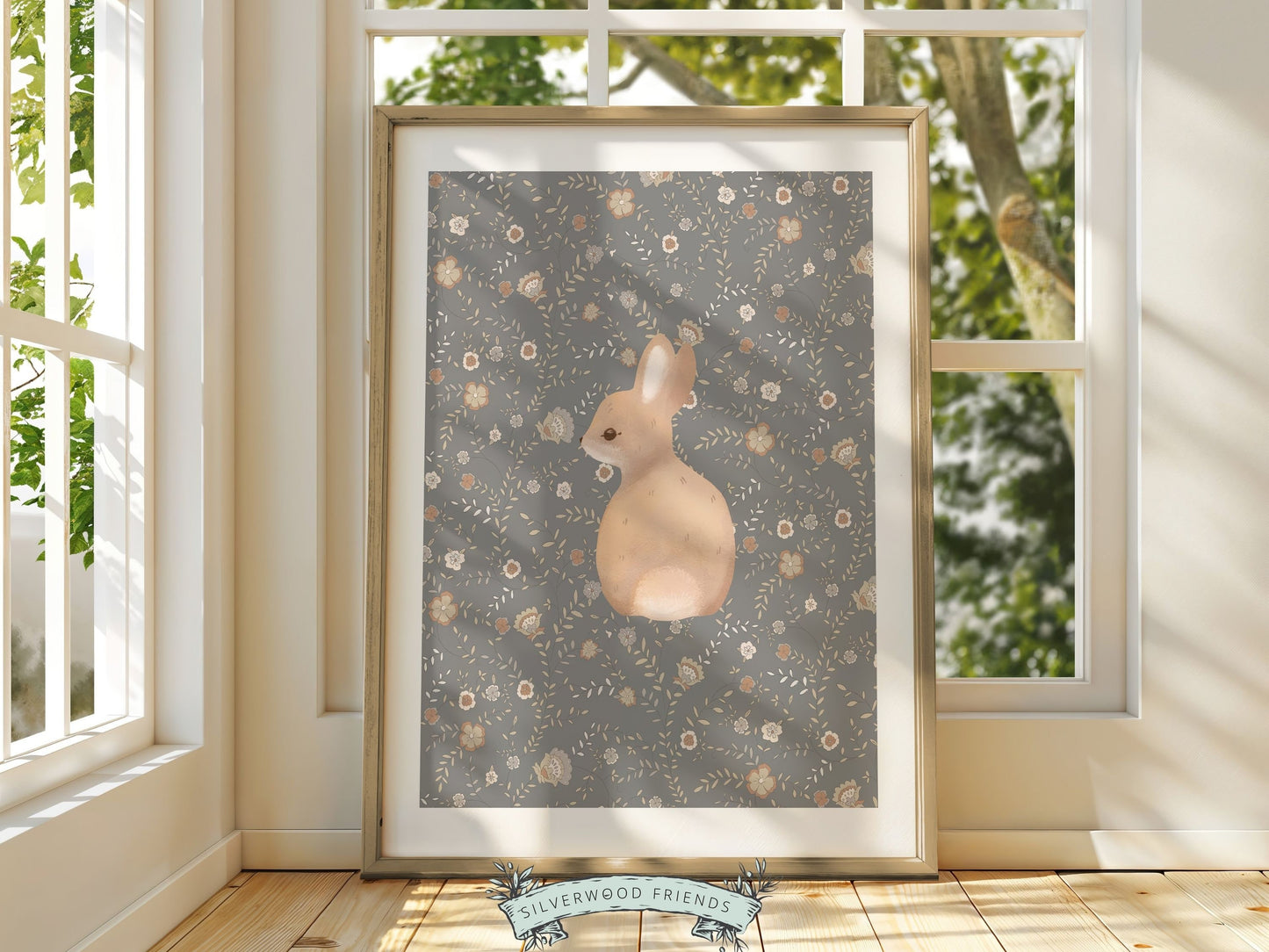 Bunny Nursery Print Set, Woodland Wildflower Bunny Nursery Decor, Floral Bunny Nursery Wall Art Printable Bunnies Wall Decor Digital Print