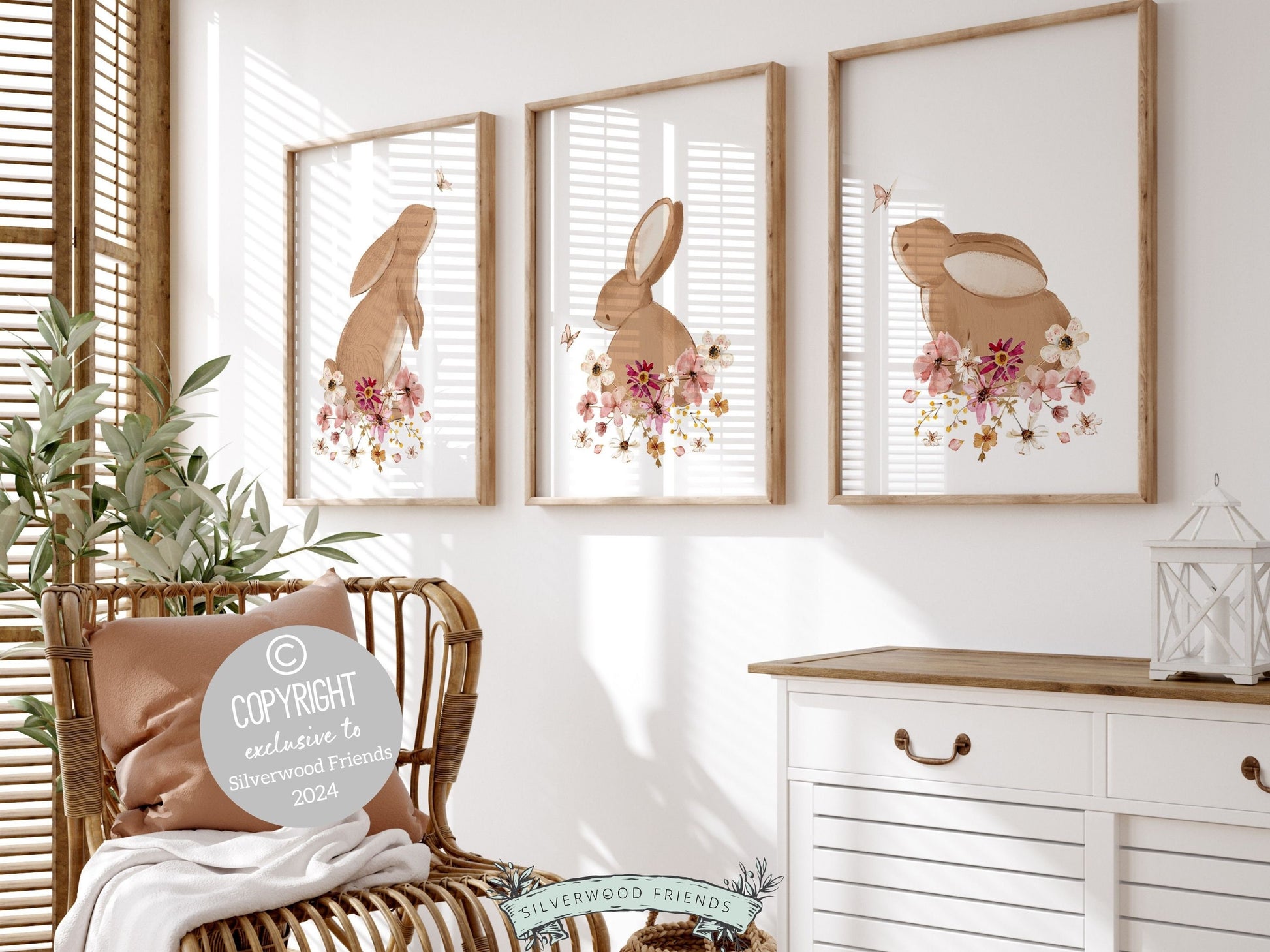 Bunny Nursery Prints, Floral Bunny Nursery Wall Art, Wildflower Nursery Decor, Girl Nursery Prints, Bunny Wildflower Nursery Digital Print