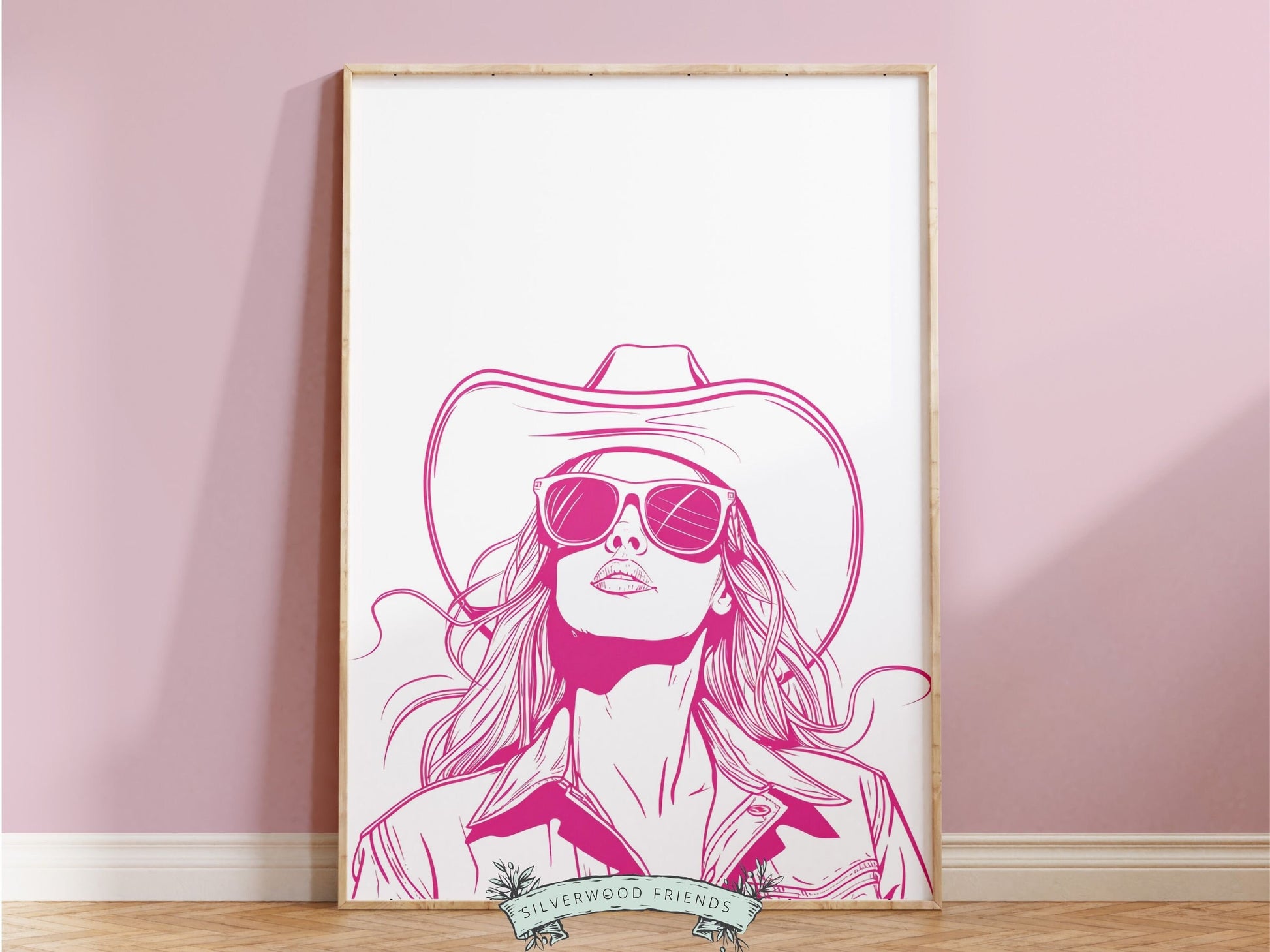 Pink Cowgirl Print, Minimalist Western Wall Art Print, Cowgirl Wall Art, Pink Western Wall Decor, Preppy Dorm Room Wall Decor Digital Print