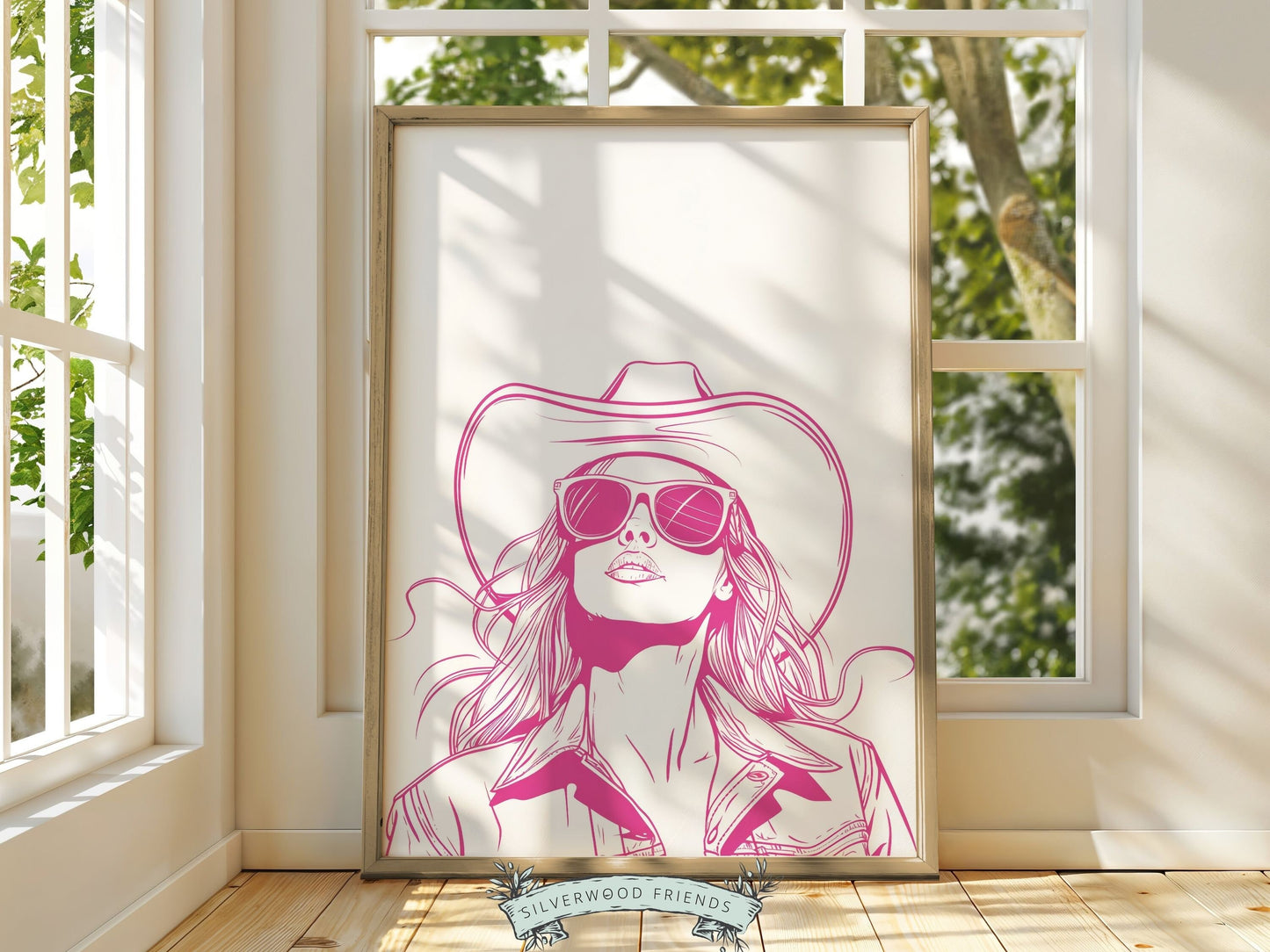 Pink Cowgirl Print, Minimalist Western Wall Art Print, Cowgirl Wall Art, Pink Western Wall Decor, Preppy Dorm Room Wall Decor Digital Print