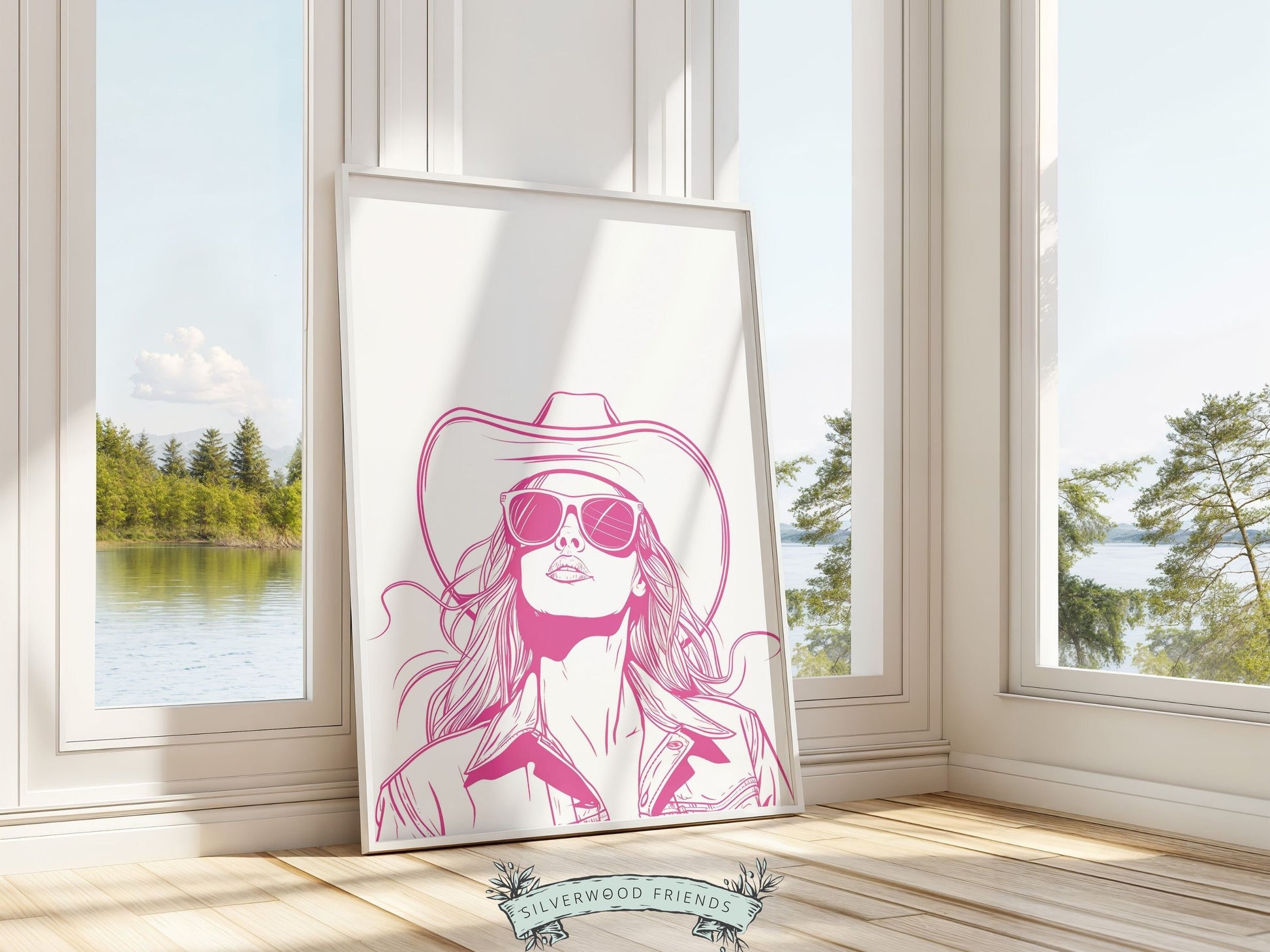 Pink Cowgirl Print, Minimalist Western Wall Art Print, Cowgirl Wall Art, Pink Western Wall Decor, Preppy Dorm Room Wall Decor Digital Print