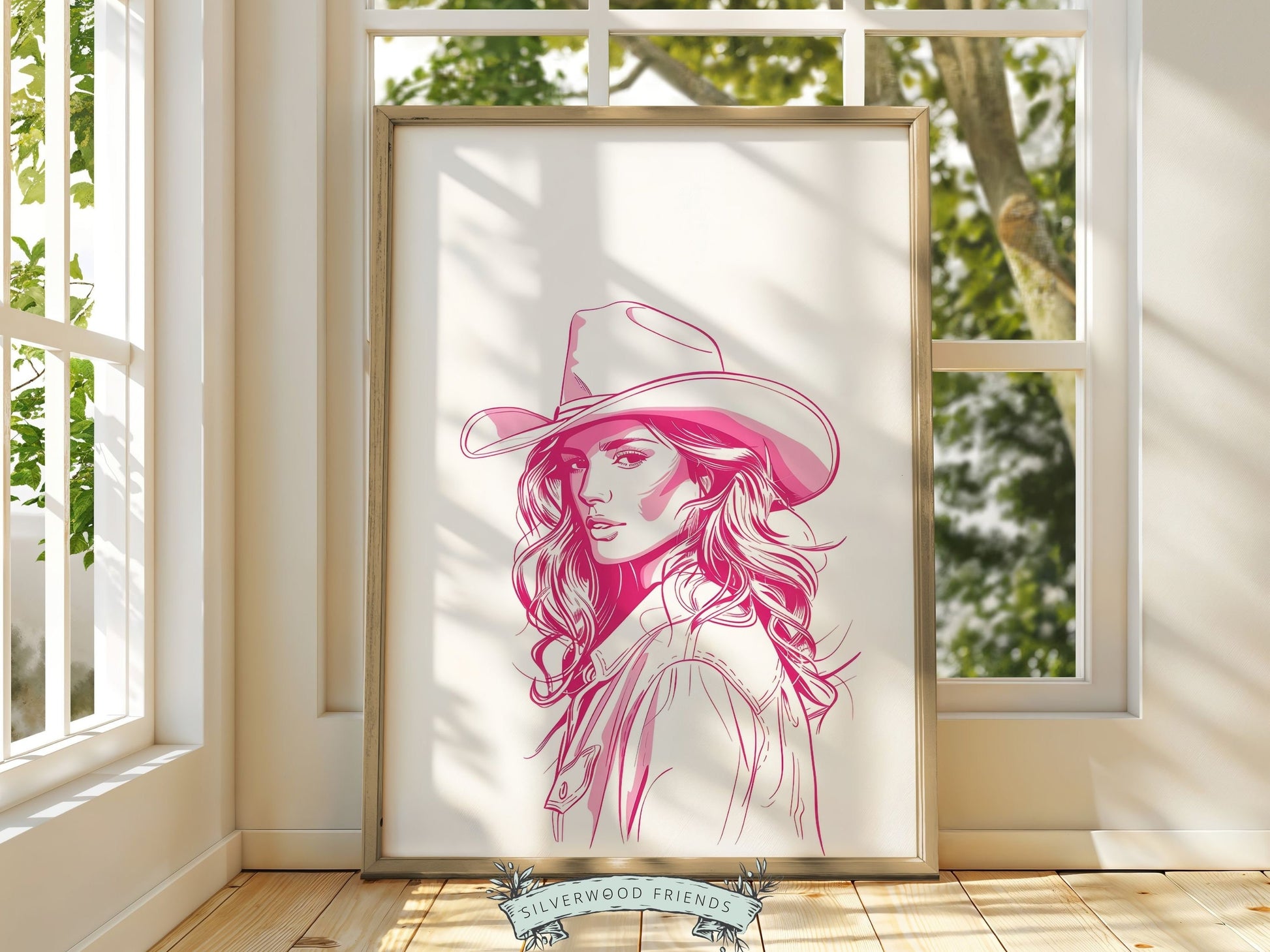 Pink Cowgirl Print, Minimalist Western Wall Art Print, Cowgirl Wall Art, Pink Western Wall Decor, Preppy Dorm Room Wall Decor Digital Print