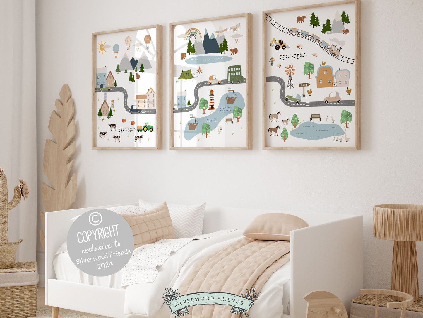 Kids Road Transport Map Nursery Prints, Car Nursery Decor, Toddler Room Wall Decor, Boys Transport Nursery Wall Art Digital Download Prints