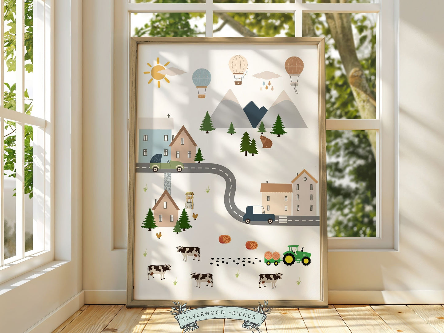 Kids Road Transport Map Nursery Prints, Car Nursery Decor, Toddler Room Wall Decor, Boys Transport Nursery Wall Art Digital Download Prints