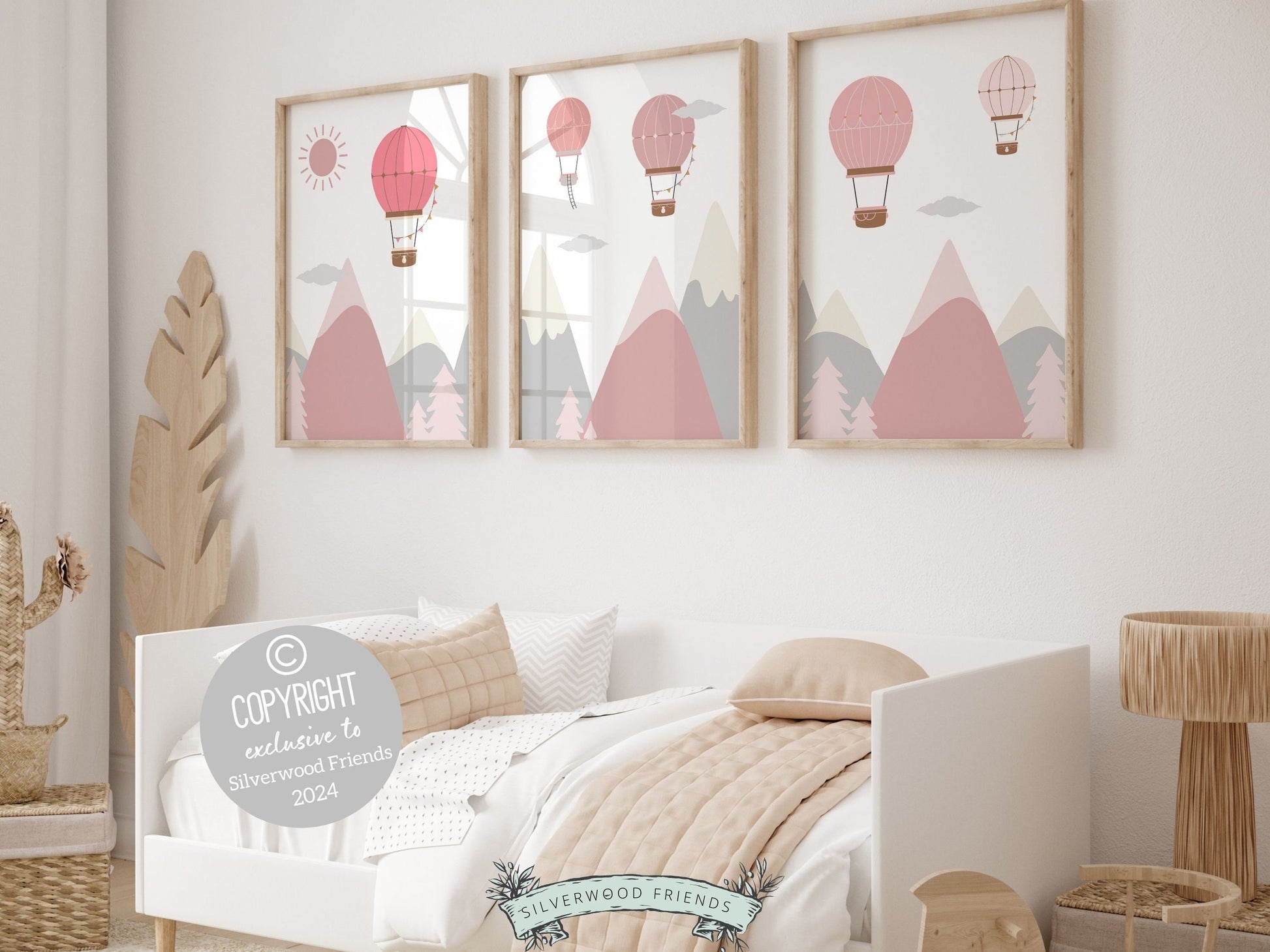 Pink Hot Air Balloon Nursery Prints, Baby Girl Blush Pink Air Balloon Nursery Decor, Adventure Room Wall Decor Girls Nursery Digital Prints