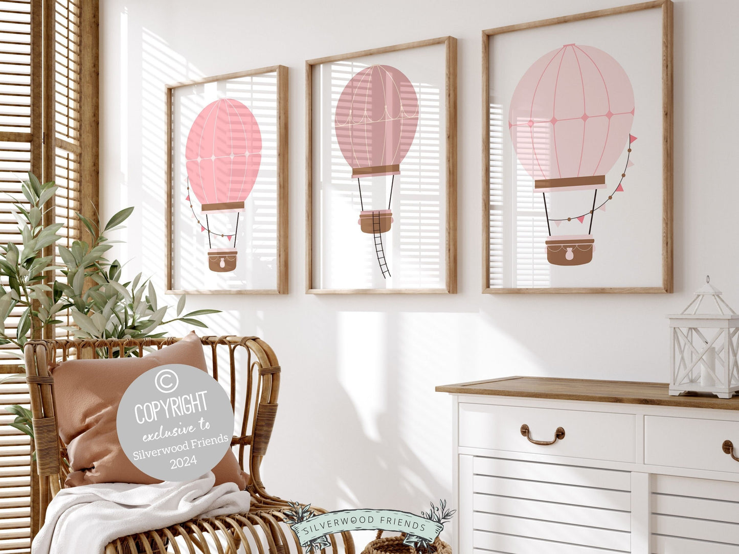 Blush Pink Hot Air Balloon Nursery Prints, Baby Girl Blush Pink Air Balloon Nursery Decor, Girls Blush Pink Nursery Digital Prints