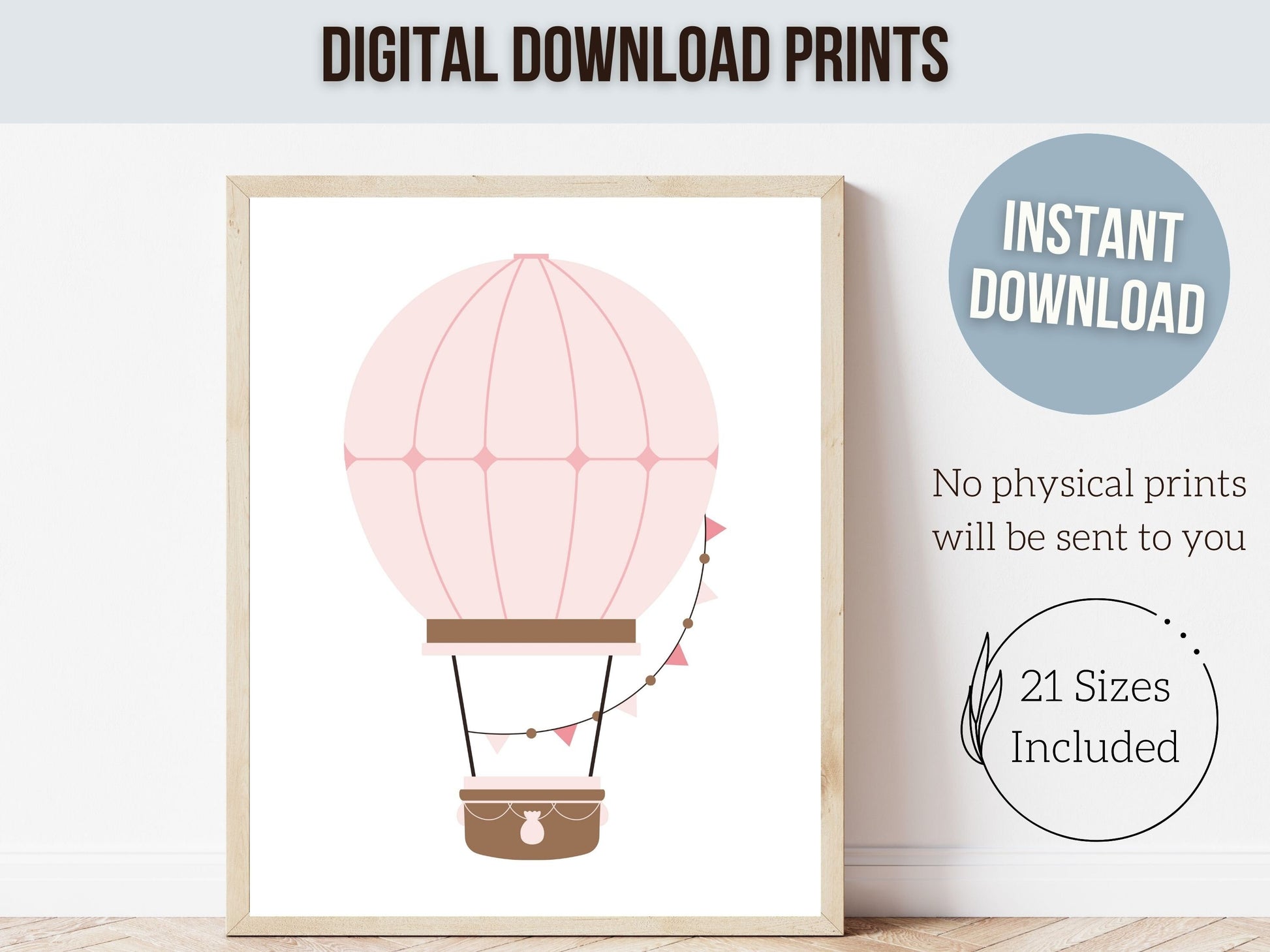 Blush Pink Hot Air Balloon Nursery Prints, Baby Girl Blush Pink Air Balloon Nursery Decor, Girls Blush Pink Nursery Digital Prints
