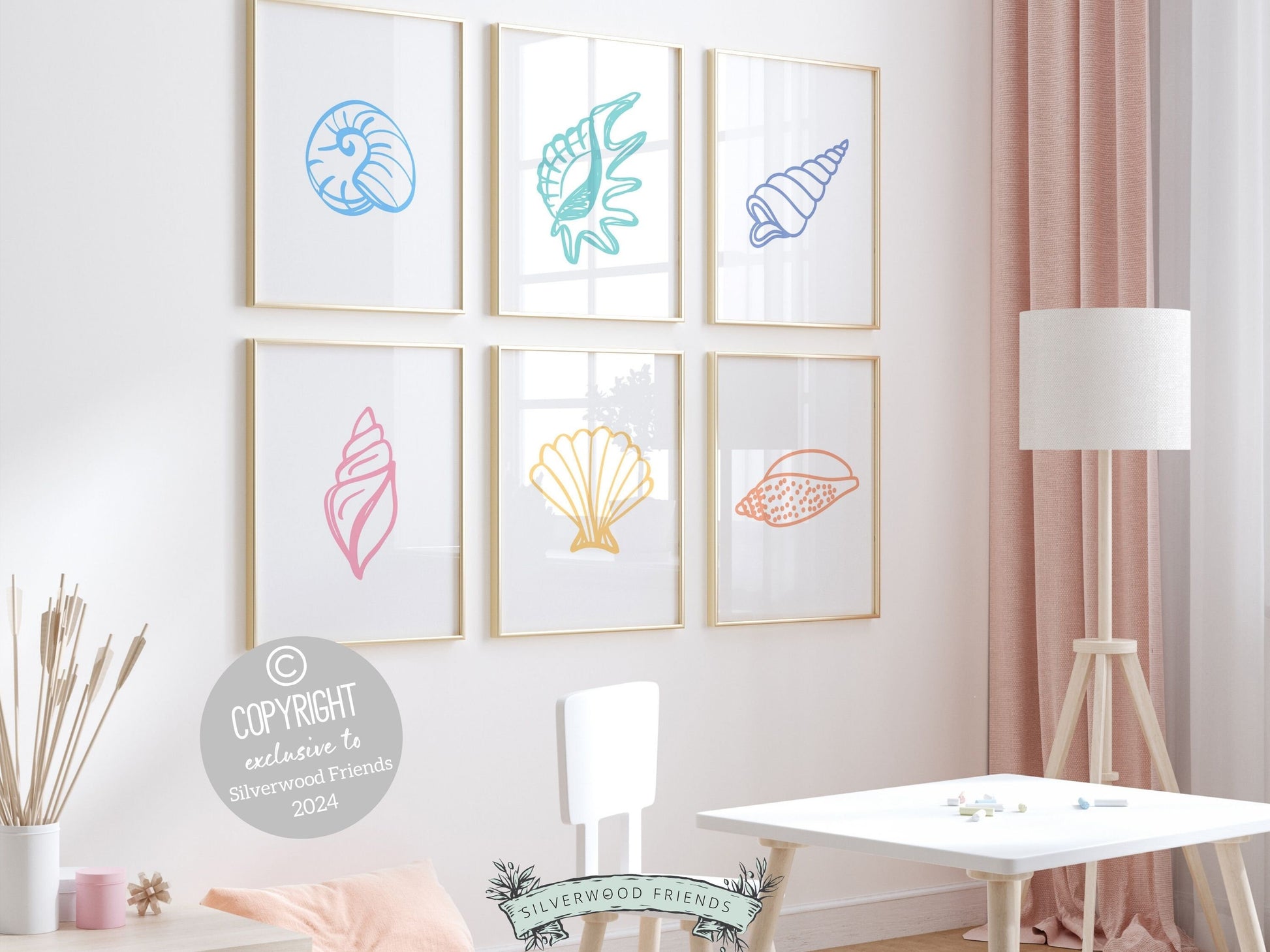 Seashell Coastal Prints, Beachy Wall Art, Pastel Ocean Nursery Print, Nautical Nursery Wall Art, Beach House Kids Room Decor Digital Prints