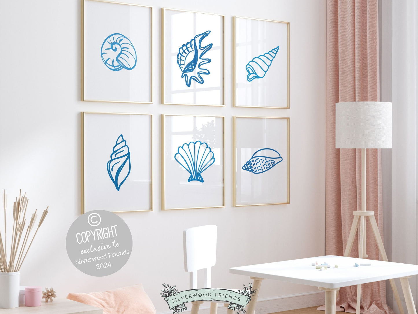 Seashell Coastal Prints, Beachy Wall Art, Under The Sea Nursery Print, Minimalist Nursery Wall Art Beach House Kids Room Decor Digital Print