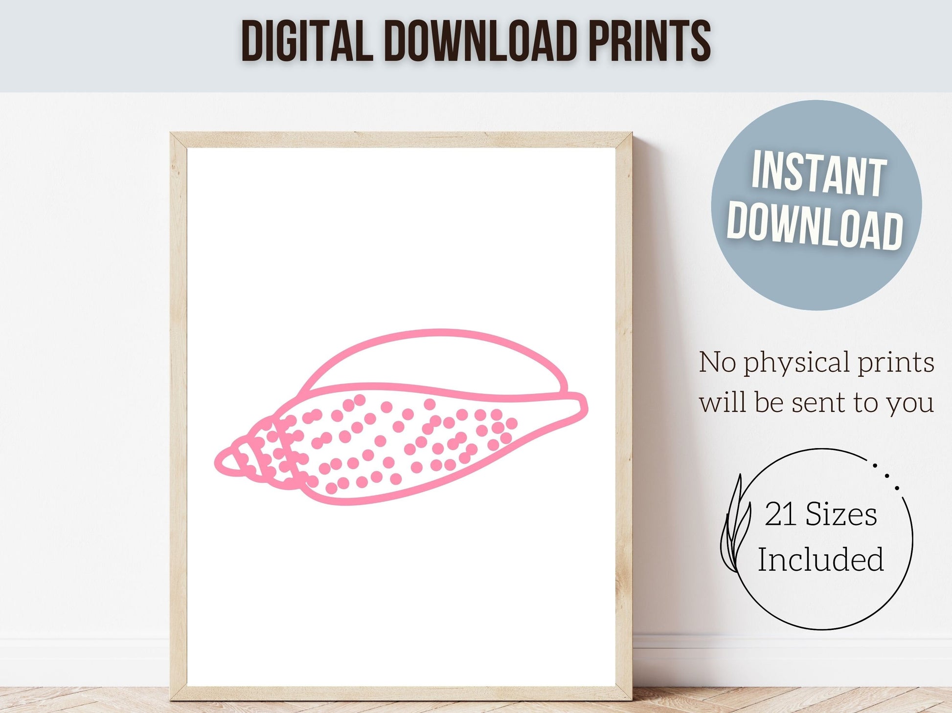 Pink Seashell Coastal Prints, Beachy Wall Art, Ocean Nursery Print, Baby Girl Nursery Wall Art, Beach House Girls Room Decor Digital Prints