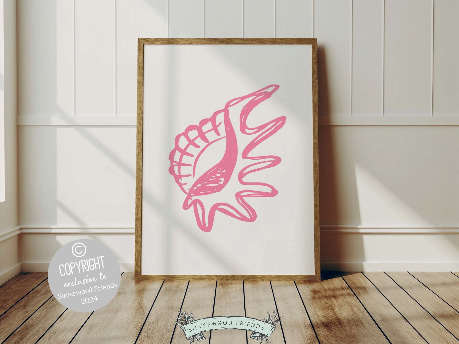 Pink Seashell Coastal Prints, Beachy Wall Art, Ocean Nursery Print, Baby Girl Nursery Wall Art, Beach House Girls Room Decor Digital Prints