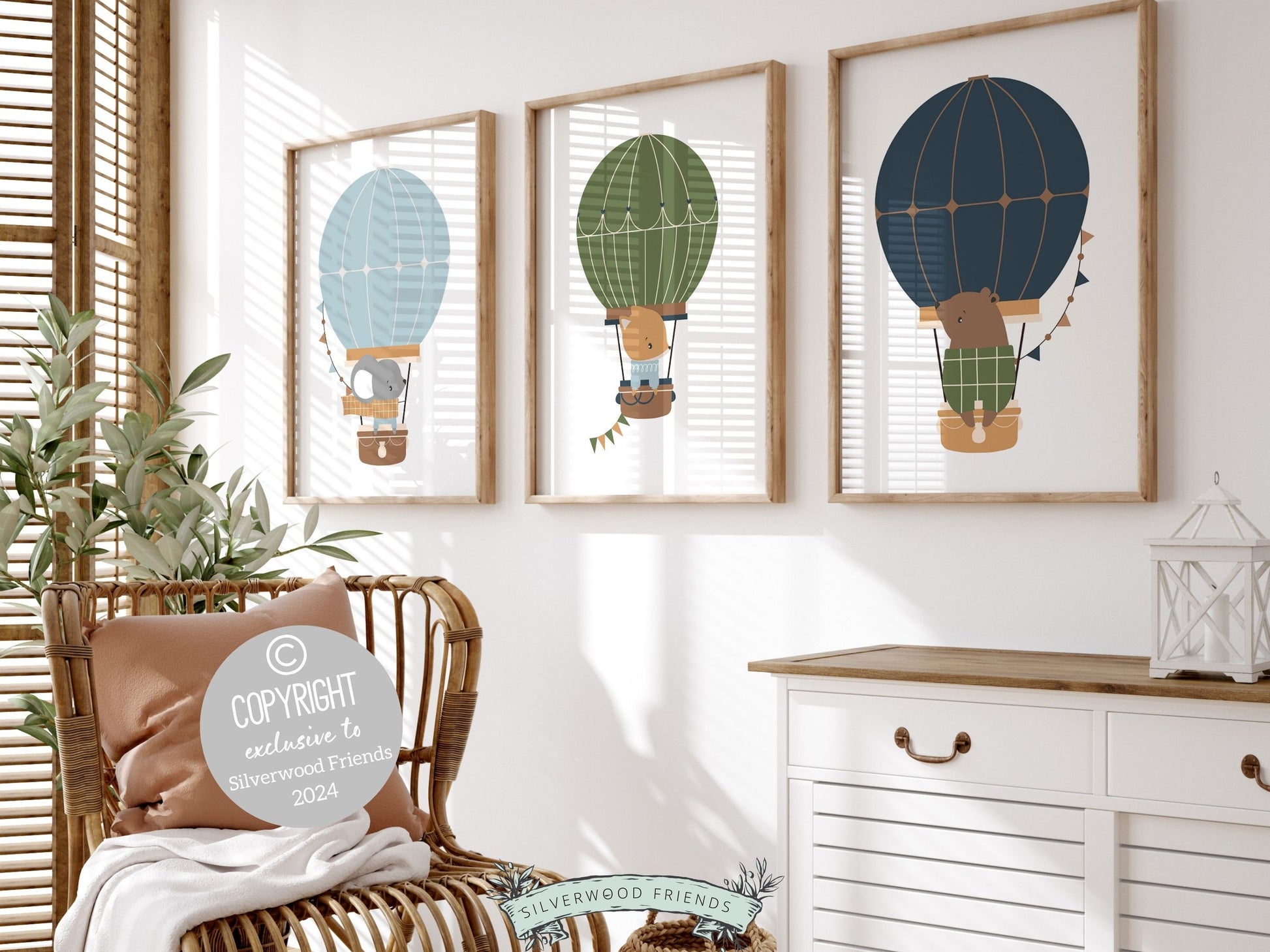 Hot Air Balloon Nursery Prints, Kids Woodland Animal Nursery Decor, Transport Nursery Wall Art, Boys Adventure Room Wall Decor Digital Print