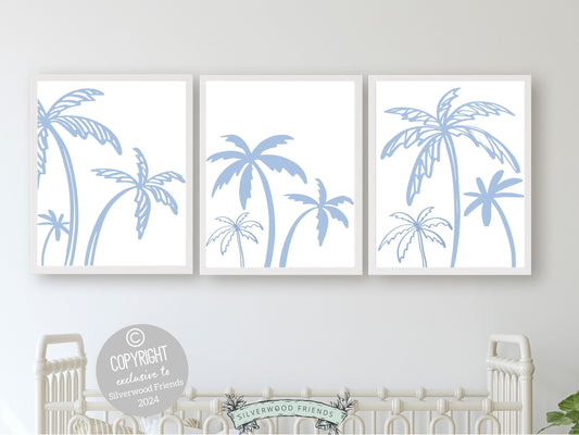 Palm Tree Print, Beachy Nursery Wall Art, Blue Surf Nursery Print Beach House Wall Decor, Kids Trendy Surfing Room Wall Decor Digital Print