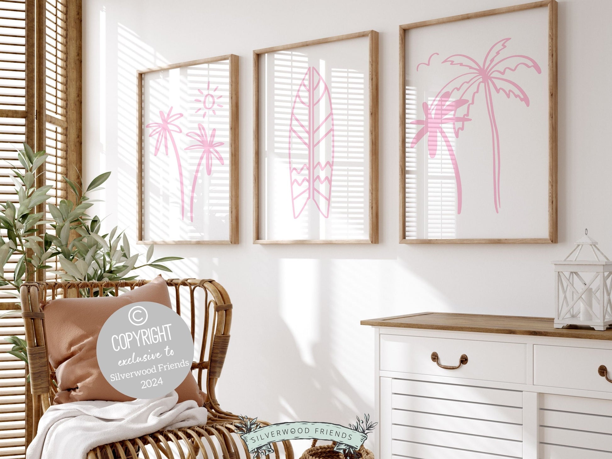 Pink Surfboard Palm Tree Print, Beachy Surfboard Wall Art, Girls Surf Nursery Wall Art, Girly Beach House Surfing Room Decor Digital Print