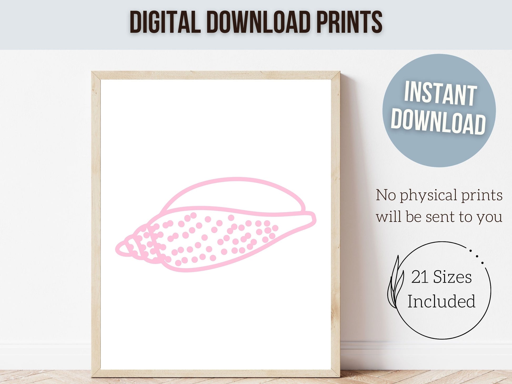 Pink Seashell Prints, Coastal Beachy Wall Art, Ocean Nursery Print, Baby Girl Nursery Wall Art, Beach House Girls Room Decor Digital Prints