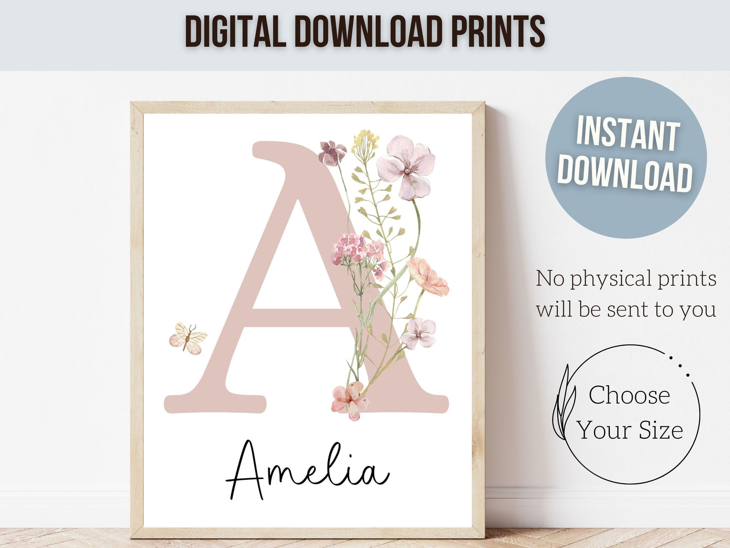 Christian Wildflower Nursery Prints, Baby Girl Name Floral Nursery Wall Art, Jeremiah Bible Verse Nursery Digital Print, Before I formed you
