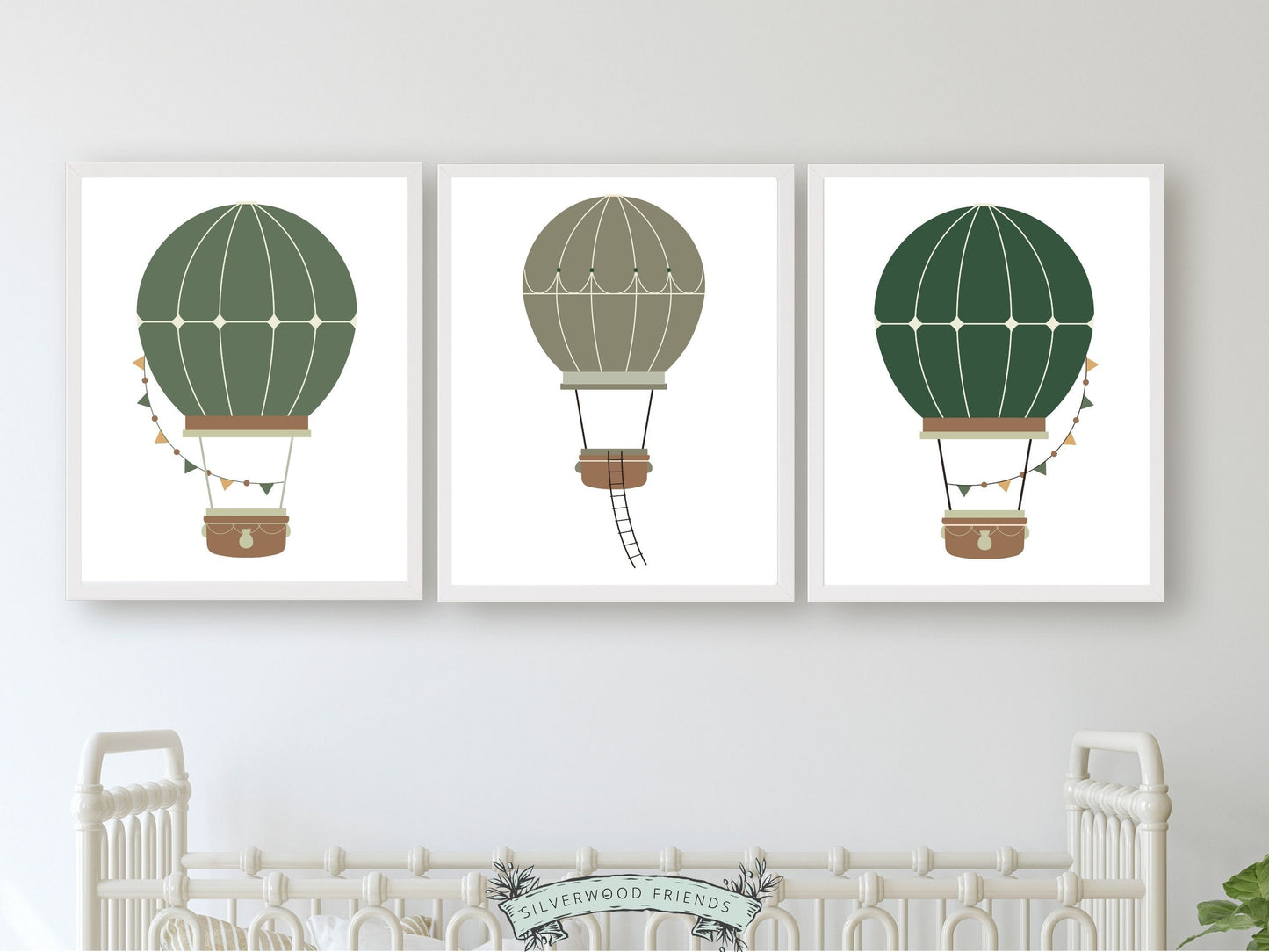 Green Hot Air Balloon Nursery Prints, Boys Green Adventure Nursery Decor, Toddler Boys Transport Adventure Room Wall Decor Digital Prints