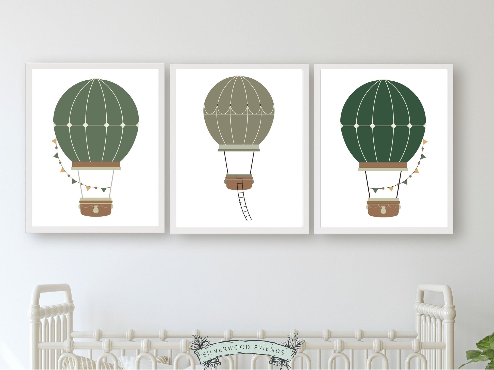 Green Hot Air Balloon Nursery Prints, Boys Green Adventure Nursery Decor, Toddler Boys Transport Adventure Room Wall Decor Digital Prints