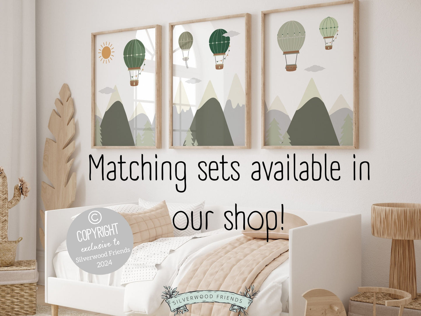 Green Hot Air Balloon Nursery Prints, Boys Green Adventure Nursery Decor, Toddler Boys Transport Adventure Room Wall Decor Digital Prints