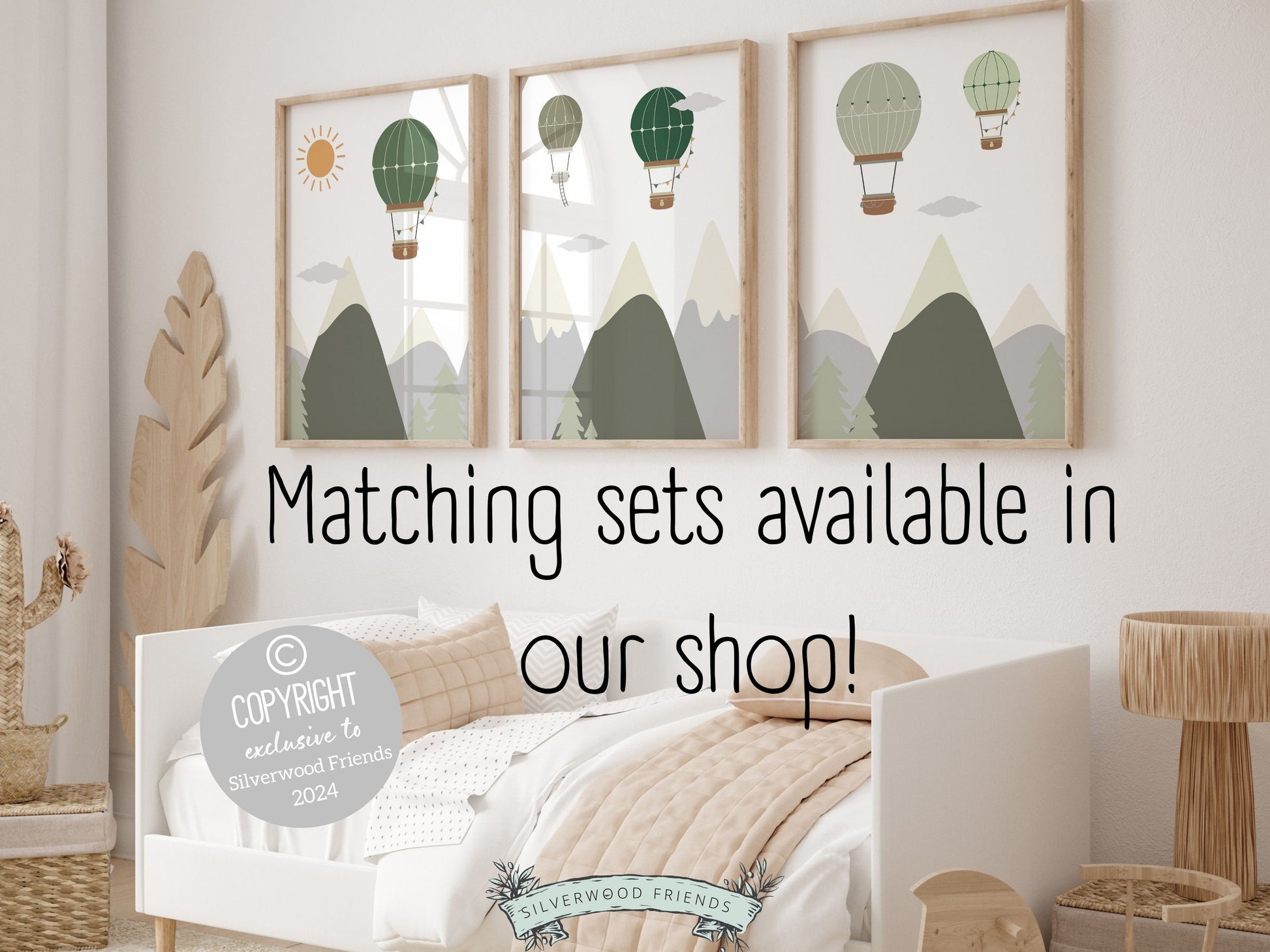 Green Hot Air Balloon Nursery Prints, Boys Green Adventure Nursery Decor, Toddler Boys Transport Adventure Room Wall Decor Digital Prints