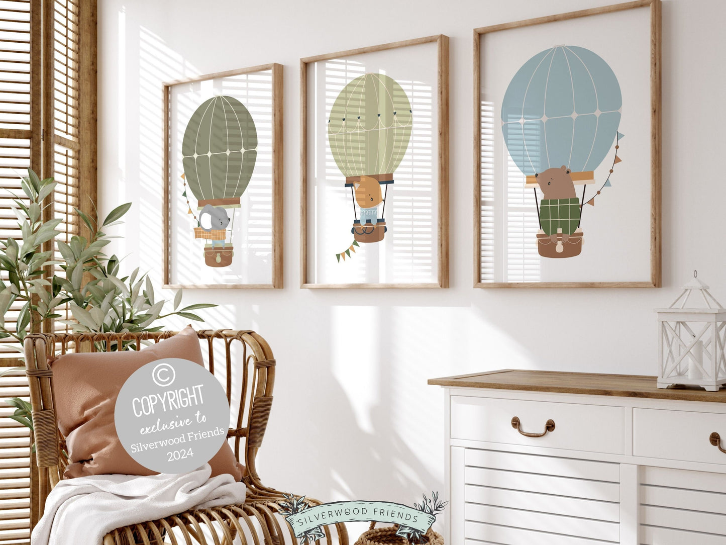 Hot Air Balloon Nursery Prints, Kids Woodland Animal Nursery Decor, Transport Nursery Wall Art, Boys Adventure Room Wall Decor Digital Print