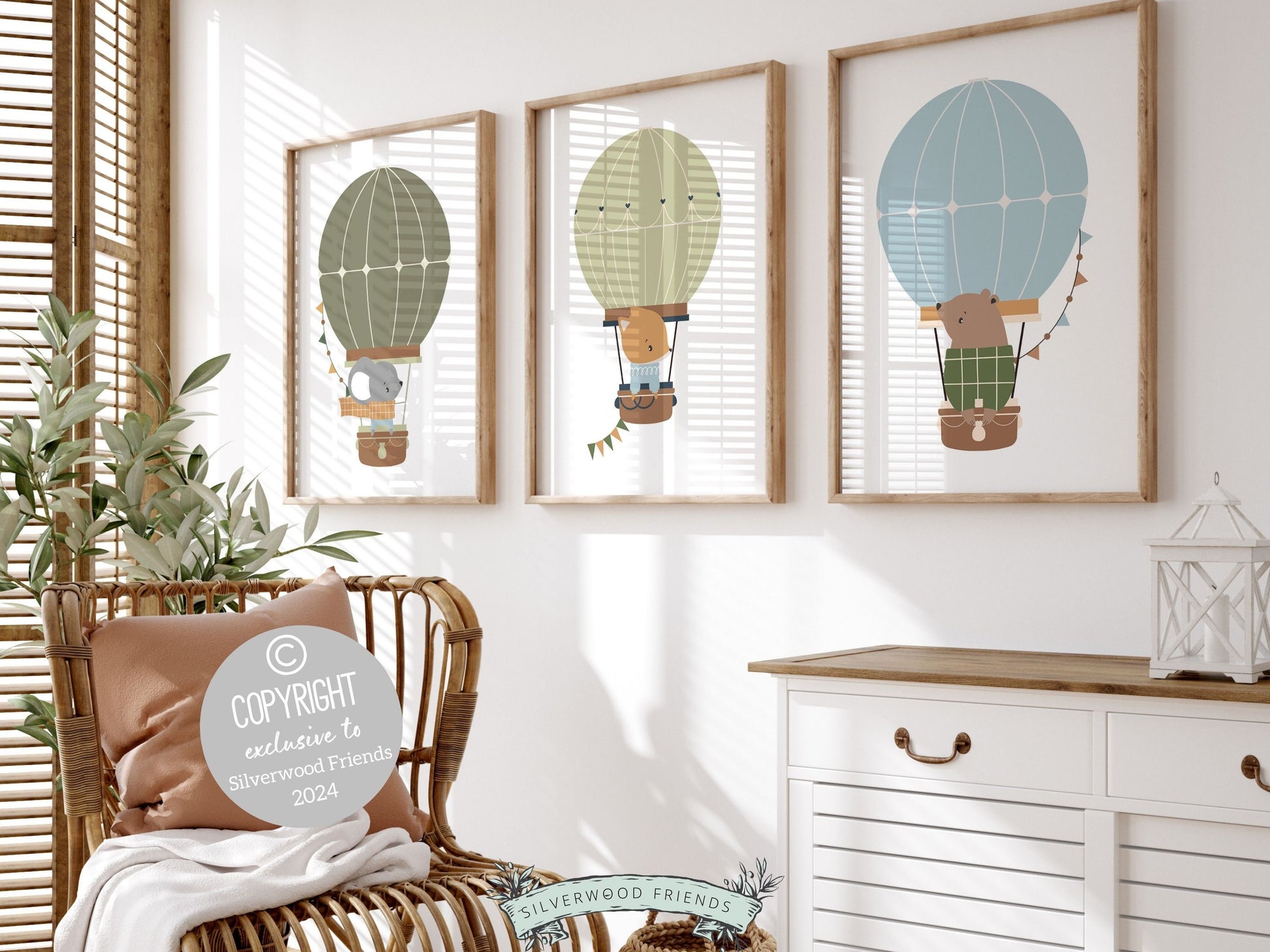 Hot Air Balloon Nursery Prints, Kids Woodland Animal Nursery Decor, Transport Nursery Wall Art, Boys Adventure Room Wall Decor Digital Print