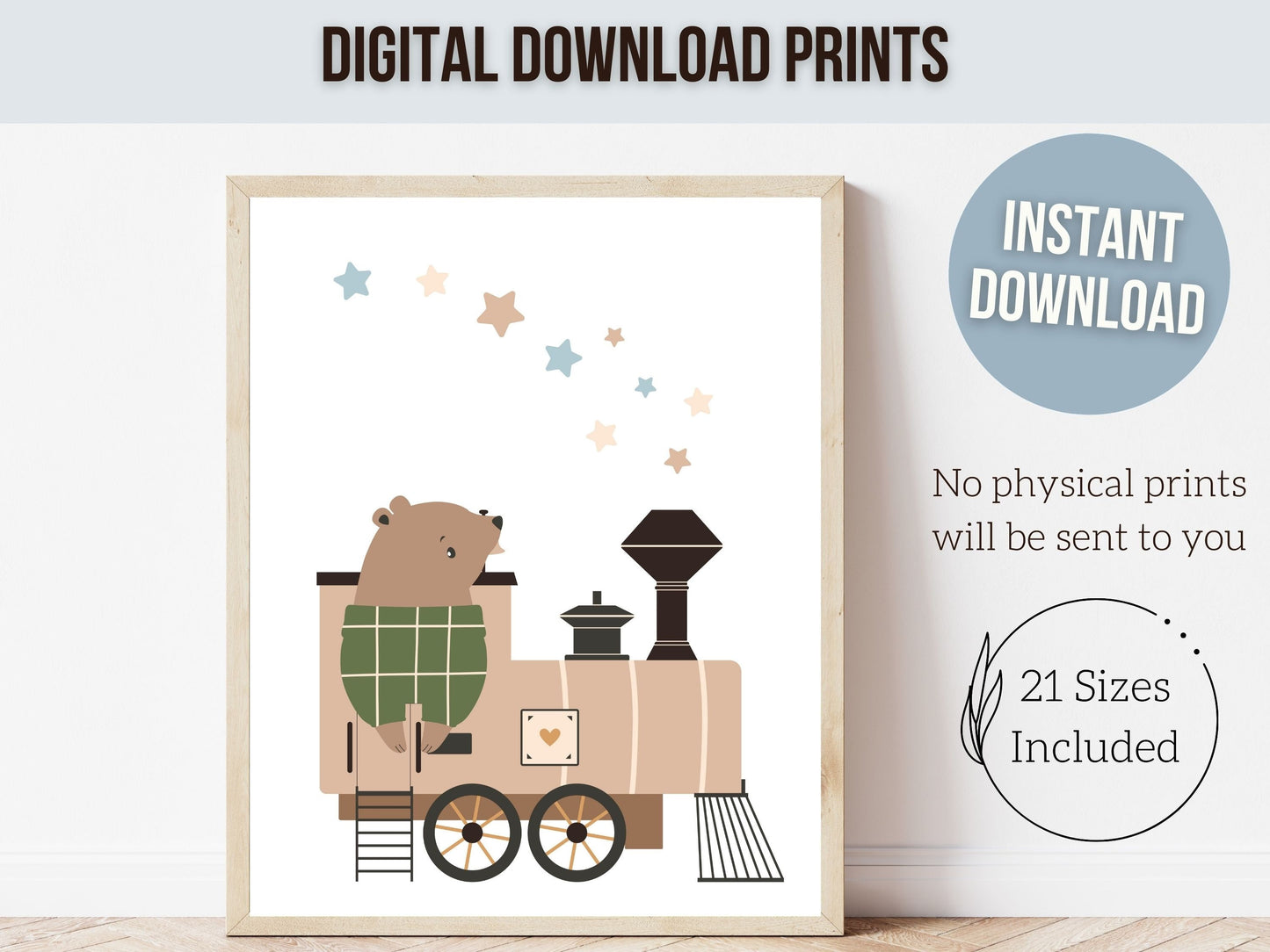 Woodland Animal Train Nursery Prints, Woodland Animal Train Nursery Decor, Boys Toddler Transport Theme Room, Travel Nursery Digital Prints