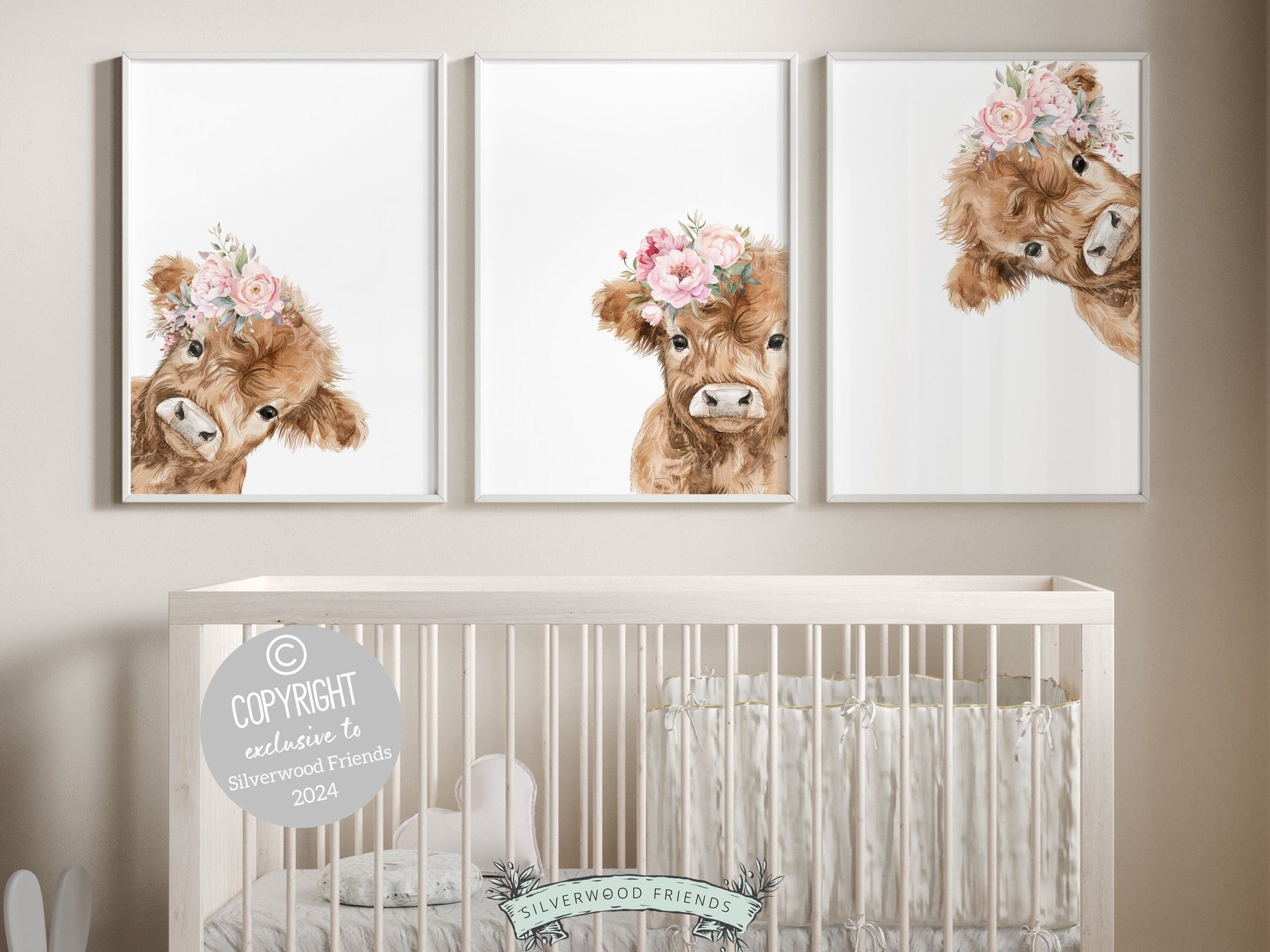 Peeking Highland Cow Nursery Print, Highland Cow Nursery Decor, Highland Cow Gift Kids Farm Bedroom Wall Decor, Watercolor Cow Digital Print