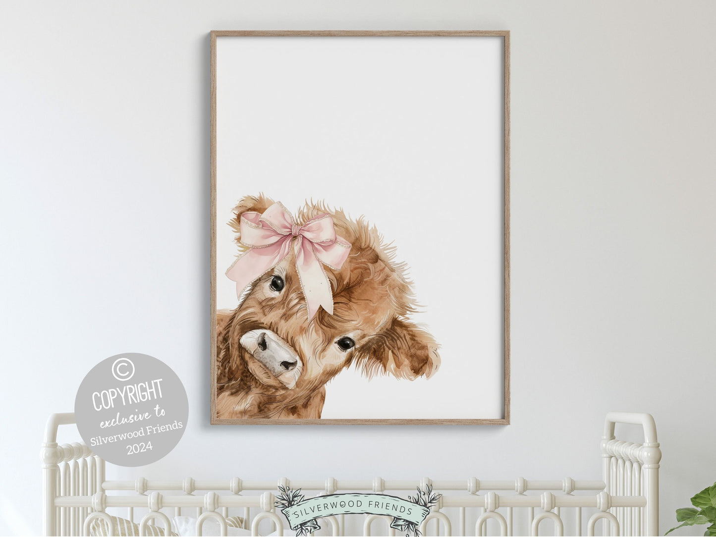 Peeking Highland Cow Nursery Print, Girl Pink Highland Cow Nursery Decor, Baby Highland Cow Picture, Girls Farm Bedroom Decor Digital Print