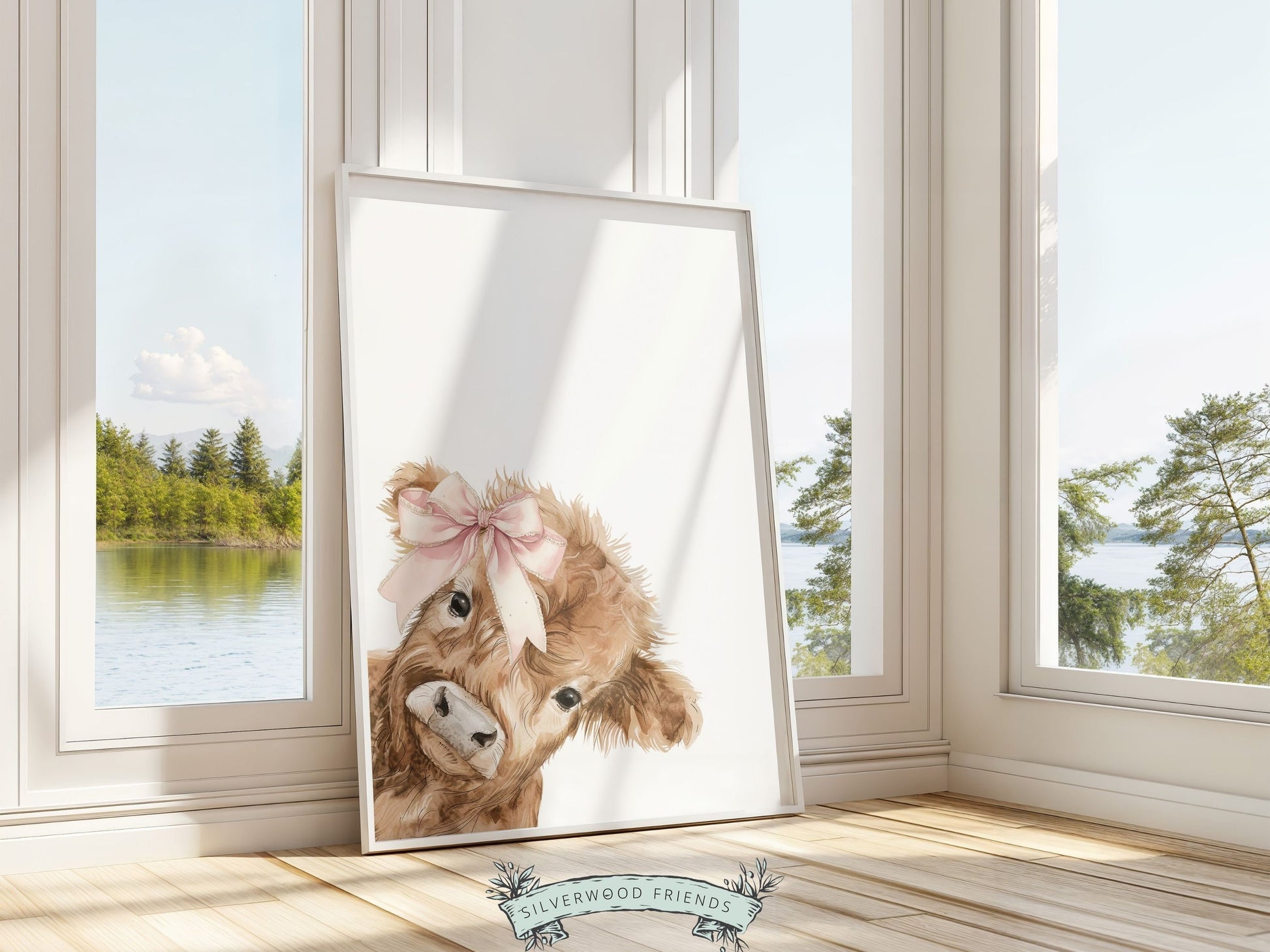 Peeking Highland Cow Nursery Print, Girl Pink Highland Cow Nursery Decor, Baby Highland Cow Picture, Girls Farm Bedroom Decor Digital Print