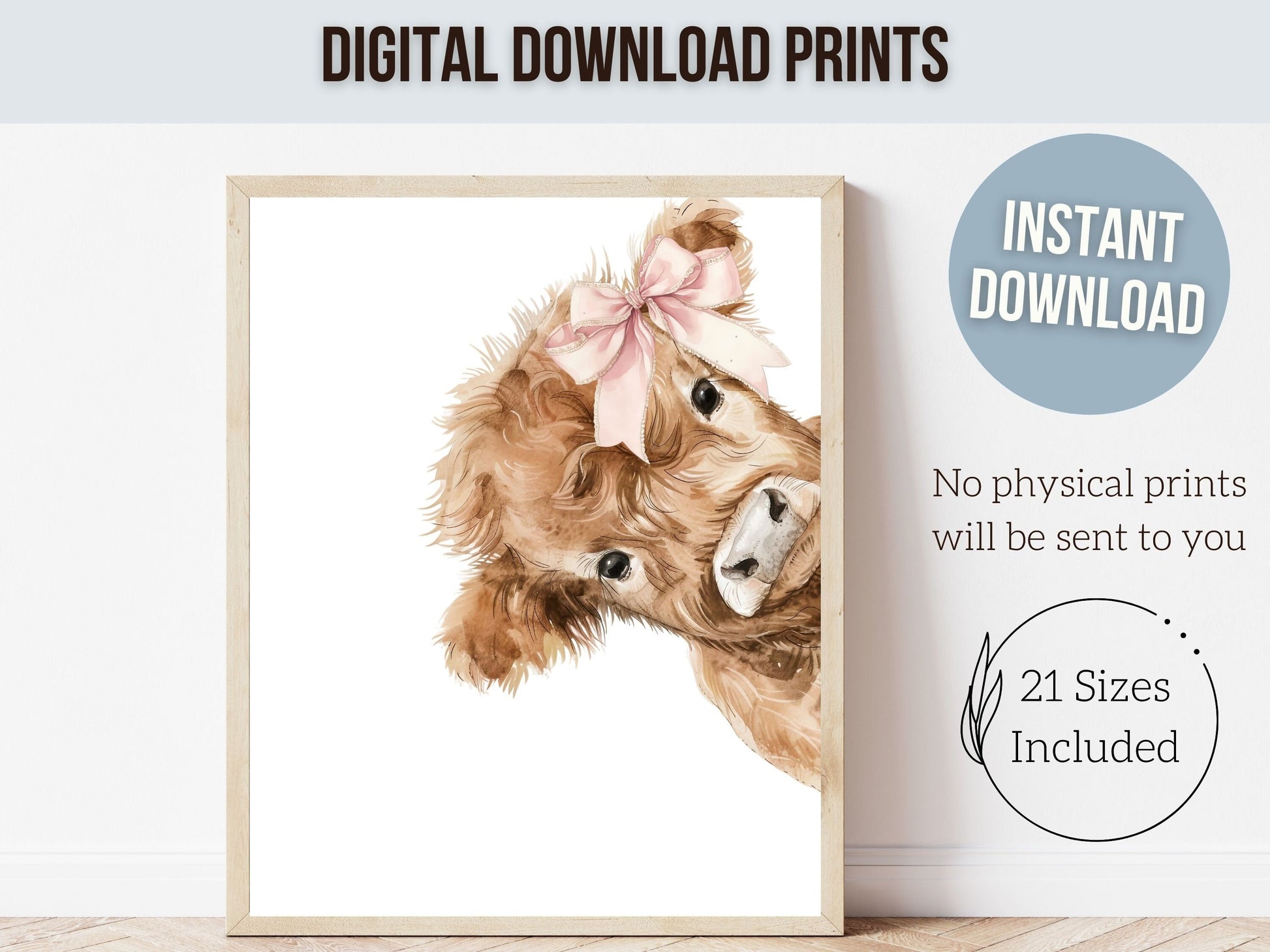 Peeking Highland Cow Nursery Print, Girl Pink Highland Cow Nursery Decor, Baby Highland Cow Picture, Girls Farm Bedroom Decor Digital Print