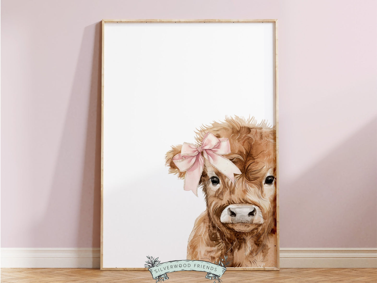 Peeking Highland Cow Nursery Print, Girl Pink Highland Cow Nursery Decor, Baby Highland Cow Picture, Girls Farm Bedroom Decor Digital Print