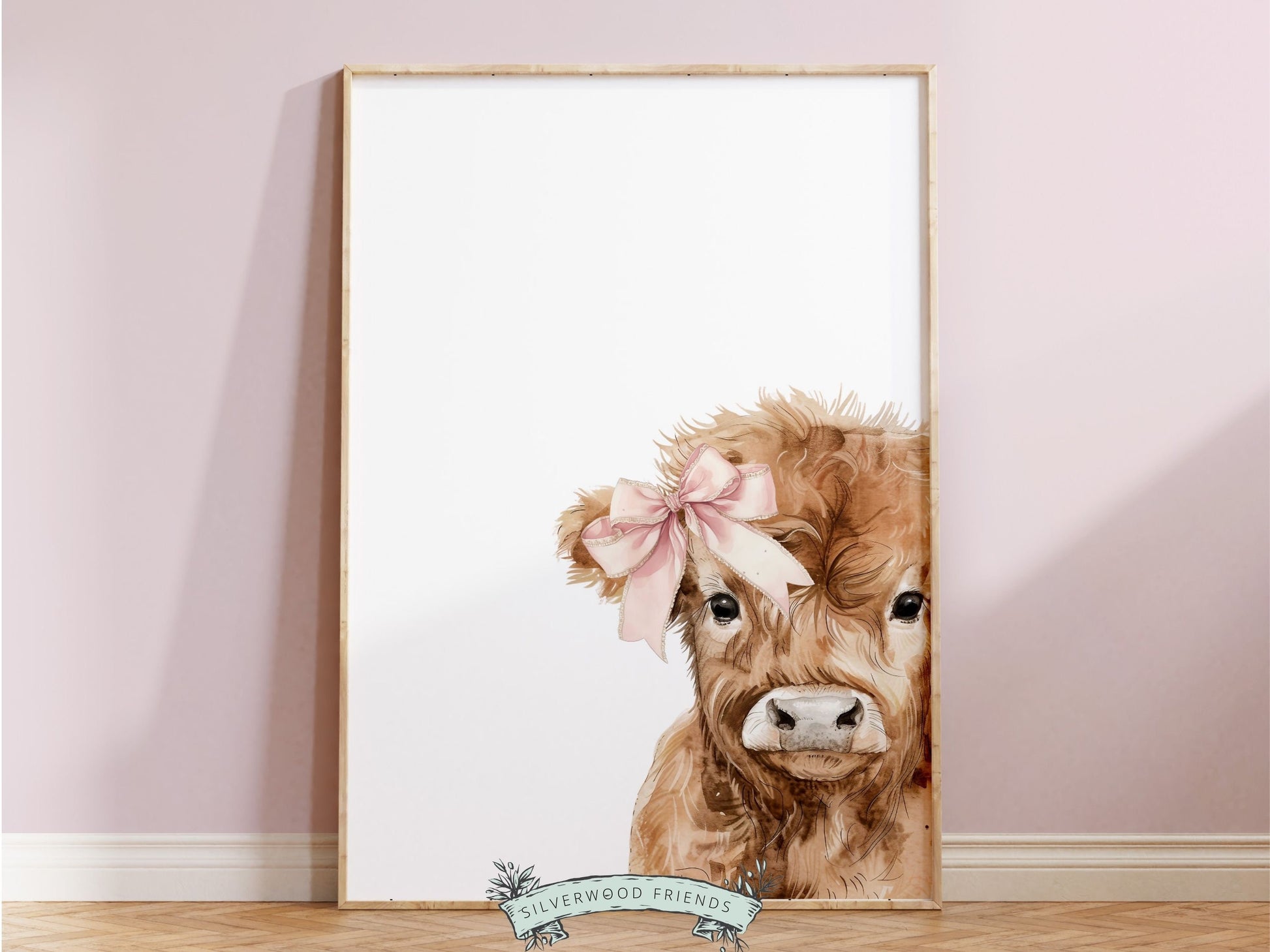 Peeking Highland Cow Nursery Print, Girl Pink Highland Cow Nursery Decor, Baby Highland Cow Picture, Girls Farm Bedroom Decor Digital Print