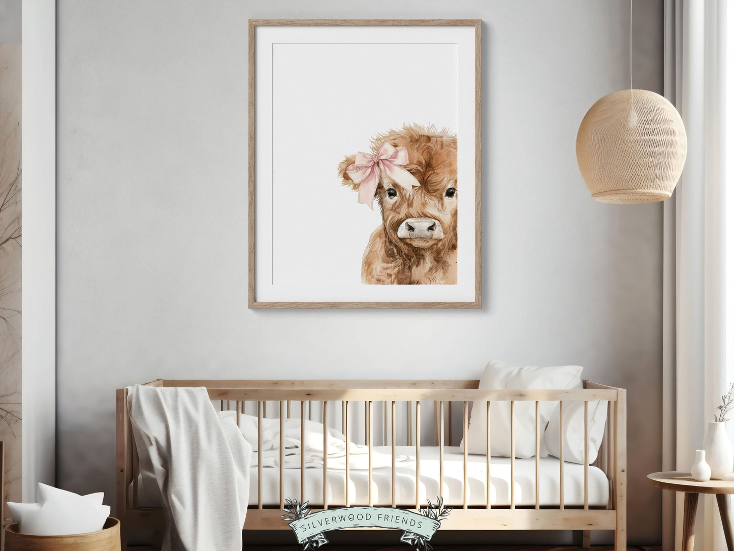 Peeking Highland Cow Nursery Print, Girl Pink Highland Cow Nursery Decor, Baby Highland Cow Picture, Girls Farm Bedroom Decor Digital Print