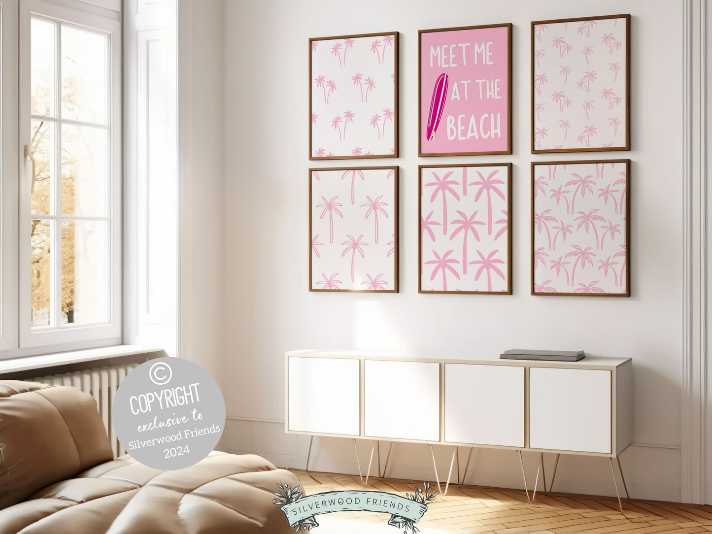 Pink Surfboard Palm Tree Print, Beachy Dorm Room Wall Art, Girls Surf Nursery Wall Art, Girly Beach House Surfing Room Decor Digital Print