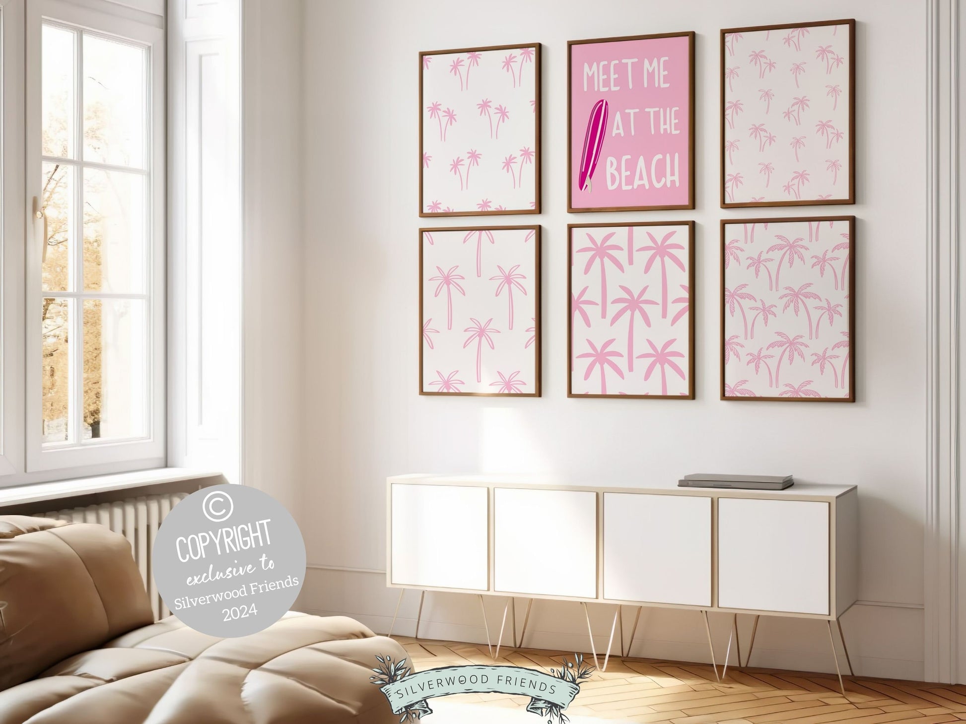 Pink Surfboard Palm Tree Print, Beachy Dorm Room Wall Art, Girls Surf Nursery Wall Art, Girly Beach House Surfing Room Decor Digital Print