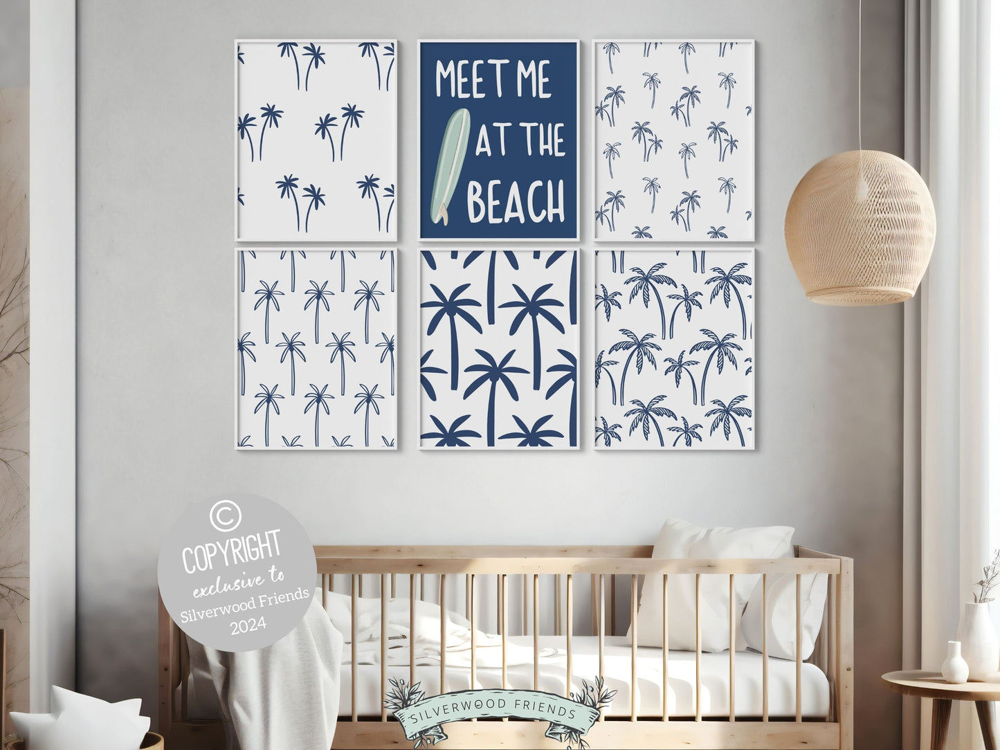 Navy Blue Surfboard Palm Tree Print, Beachy Dorm Room Wall Art, Surf Nursery Wall Art,Navy Blue Beach House Surfing Room Decor Digital Print