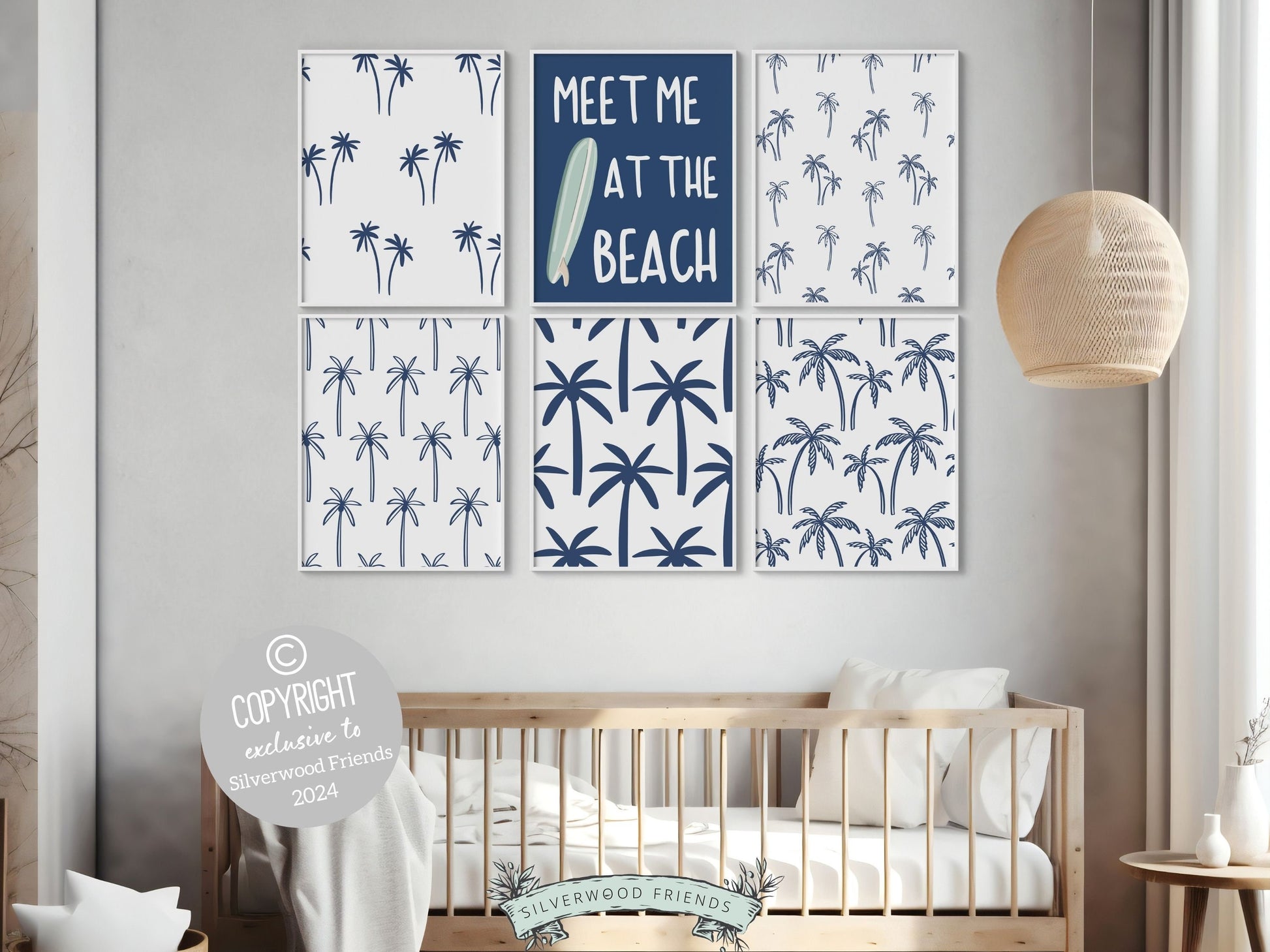 Navy Blue Surfboard Palm Tree Print, Beachy Dorm Room Wall Art, Surf Nursery Wall Art,Navy Blue Beach House Surfing Room Decor Digital Print