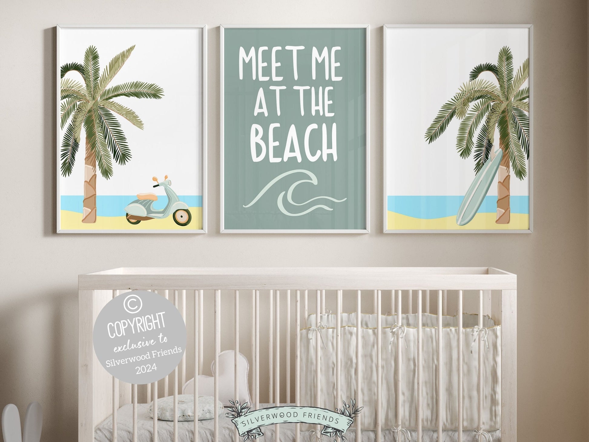 Coastal Wall Art, Surfboard Palm Tree Print, Beachy Dorm Room Decor, Trendy Teen Beach House Wall Decor, Meet Me At The Beach Digital Print