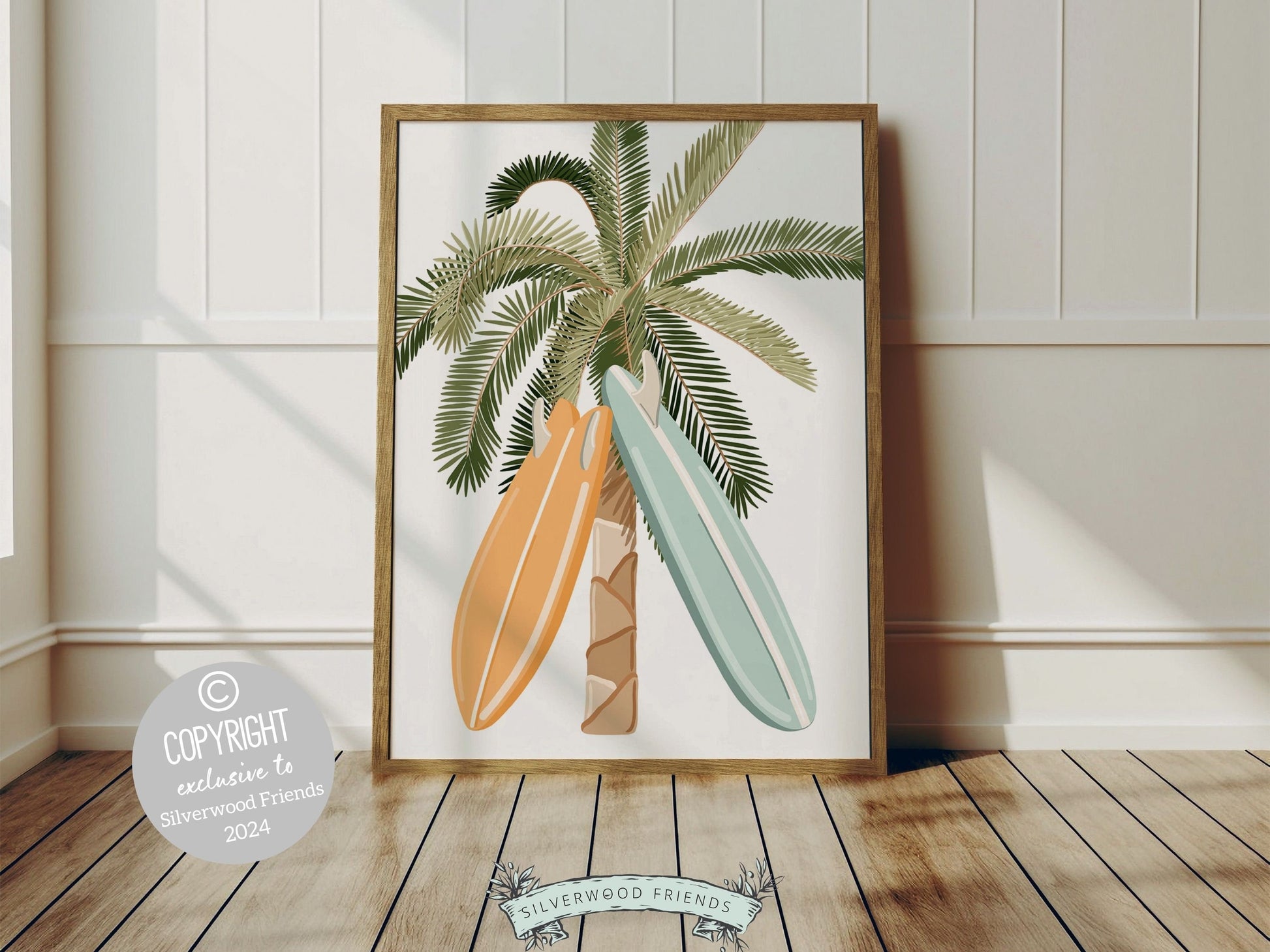 Surfboard Palm Tree Print, Baby Boy Surfing Nursery Wall Art, Boy Room Coastal Wall Decor, Beach House Surfing Room Wall Decor Digital Print