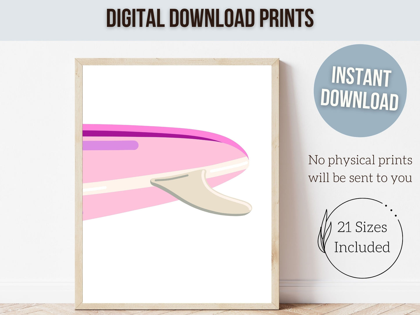 Pink Surfboard Nursery Print, Baby Girl Beachy Nursery Wall Art, Girl Coastal Room Decor, Girly Beach House Surfing Room Decor Digital Print