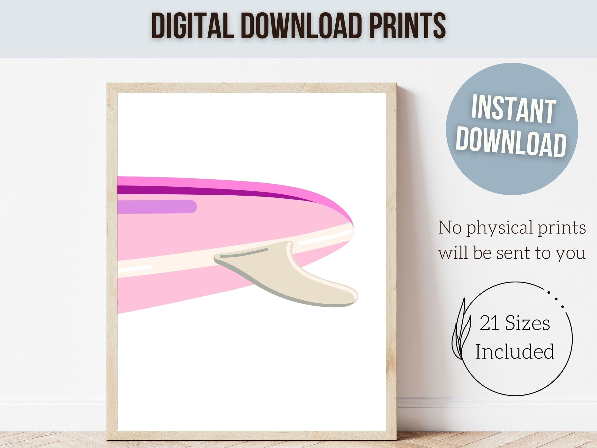 Pink Surfboard Nursery Print, Baby Girl Beachy Nursery Wall Art, Girl Coastal Room Decor, Girly Beach House Surfing Room Decor Digital Print