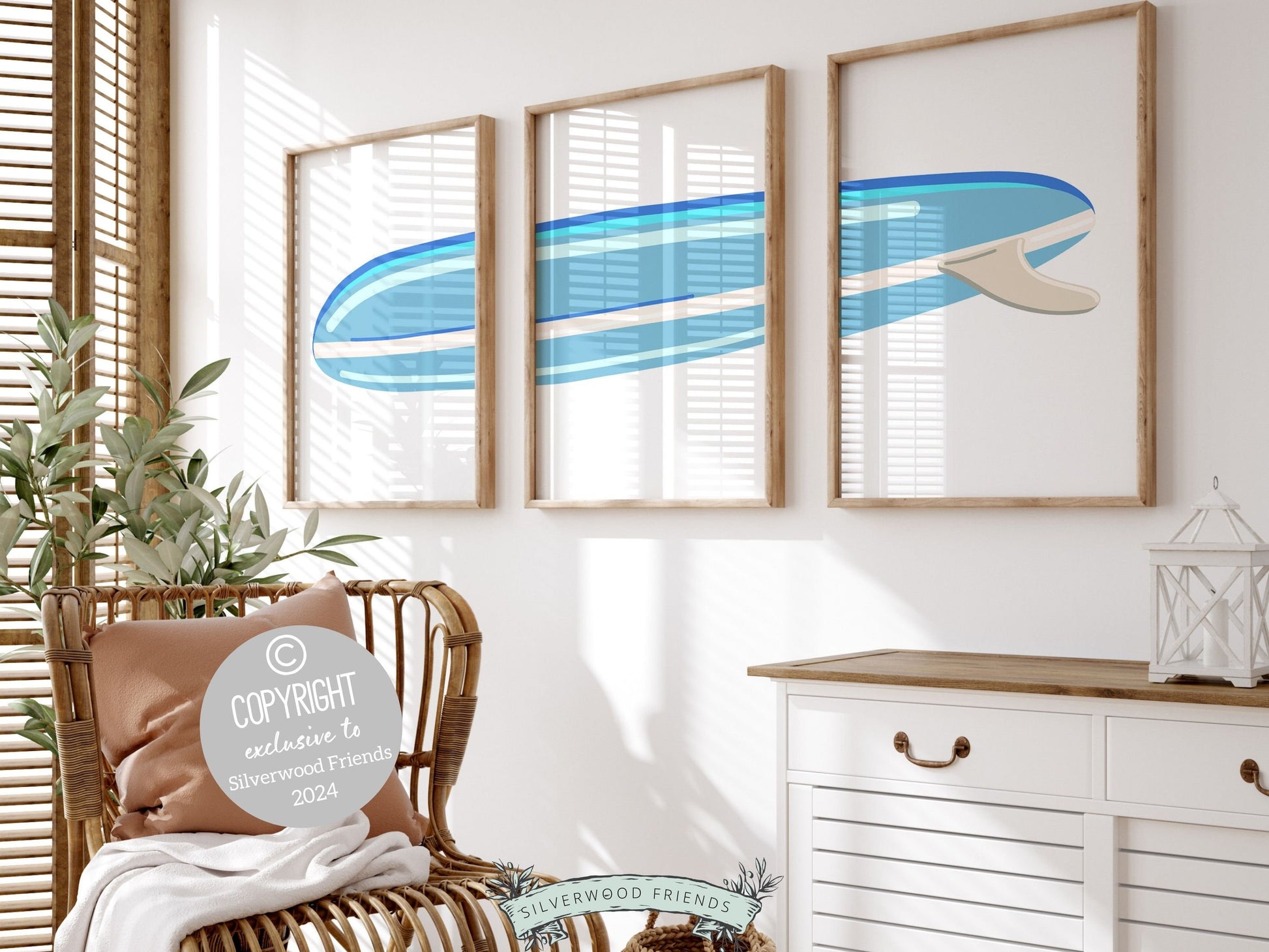 Blue Surfboard Nursery Print, Baby Boy Beachy Nursery Wall Art, Boys Coastal Room Decor, Kids Beach House Surfing Room Decor Digital Prints