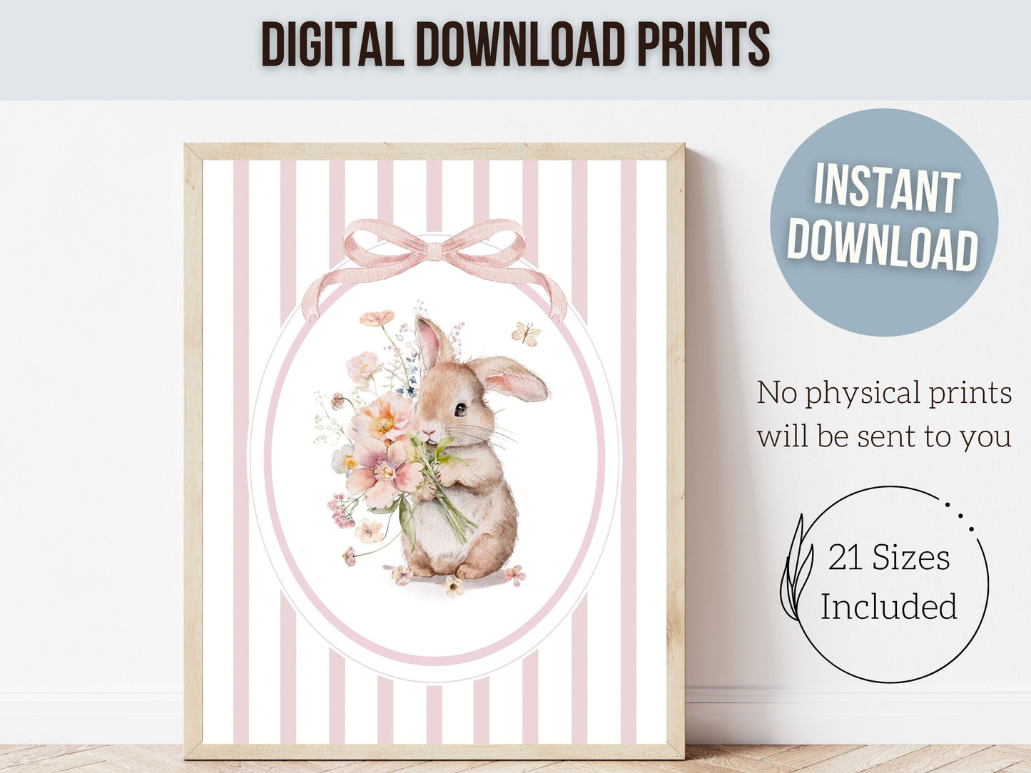Bunny Nursery Prints, Floral Bunny Nursery Wall Art, Wildflower Nursery Decor, Girl Nursery Prints, Bunny Wildflower Nursery Digital Print