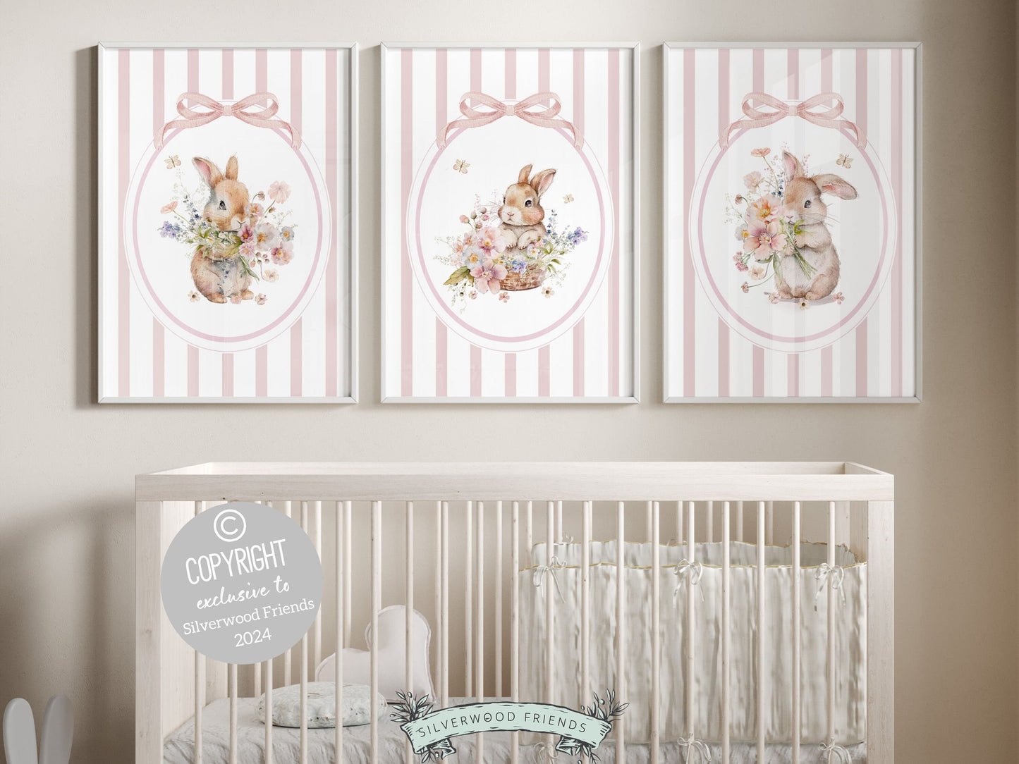 Bunny Nursery Prints, Floral Bunny Nursery Wall Art, Wildflower Nursery Decor, Girl Nursery Prints, Bunny Wildflower Nursery Digital Print