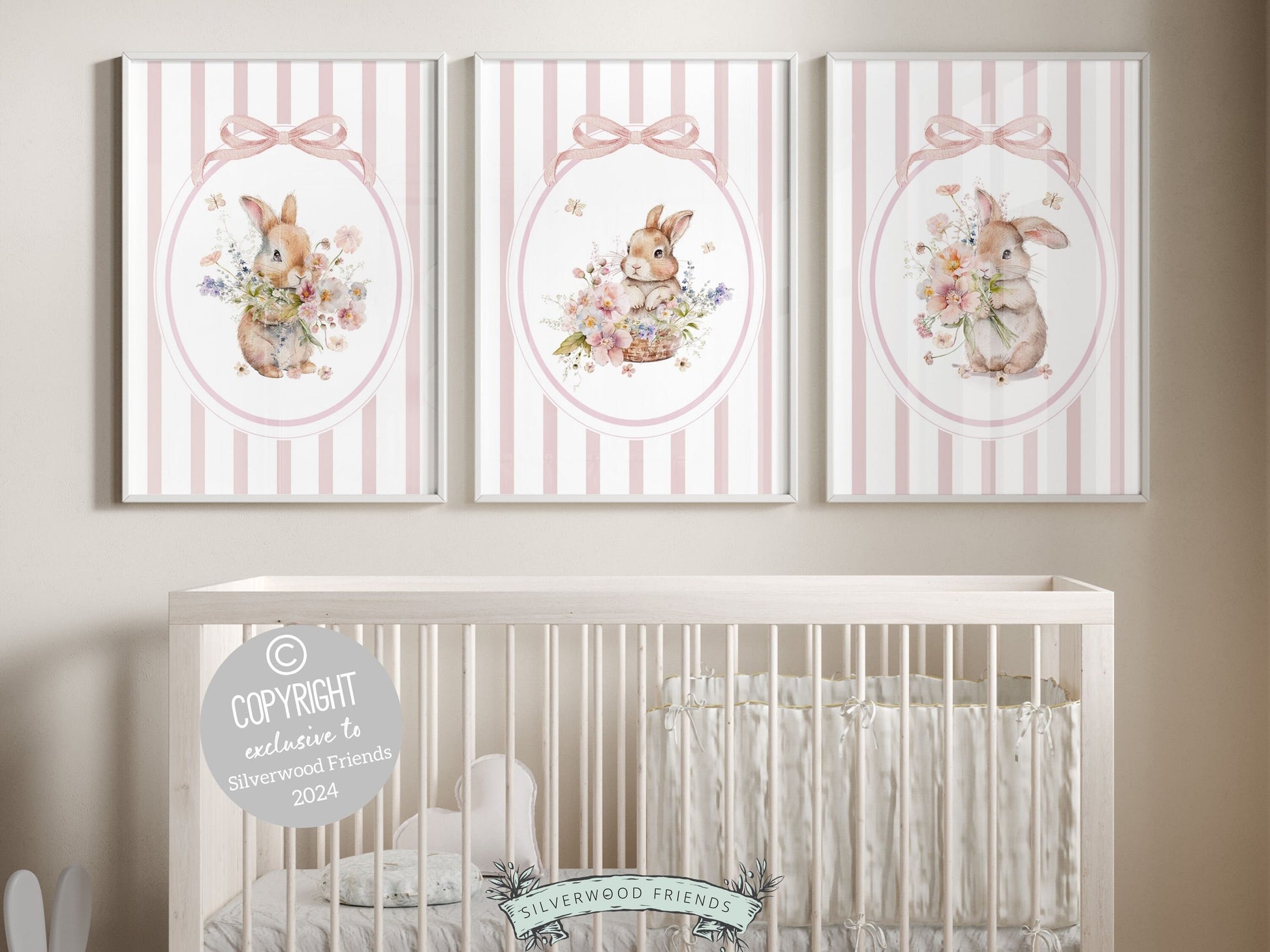 Bunny Nursery Prints, Floral Bunny Nursery Wall Art, Wildflower Nursery Decor, Girl Nursery Prints, Bunny Wildflower Nursery Digital Print